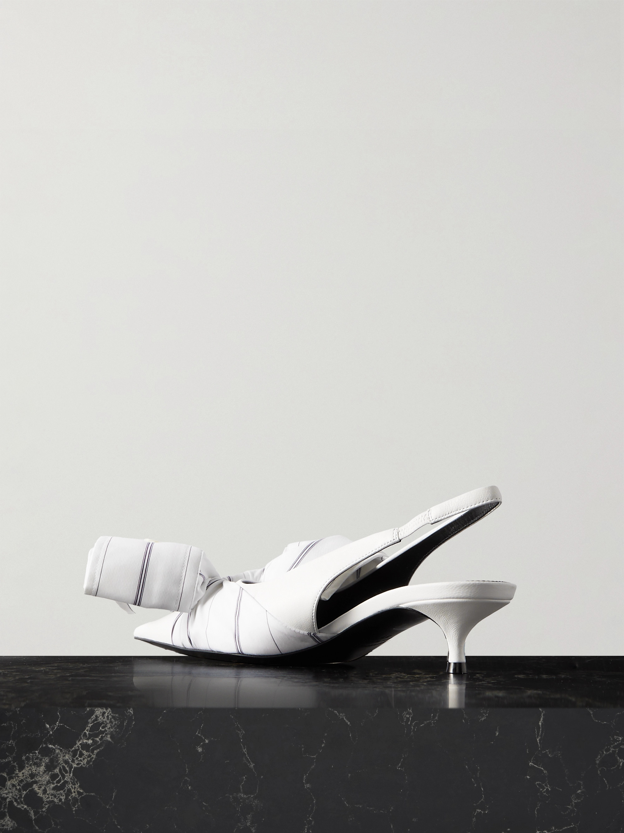 Balenciaga Striped poplin-trimmed leather slingback pumps thumbnail