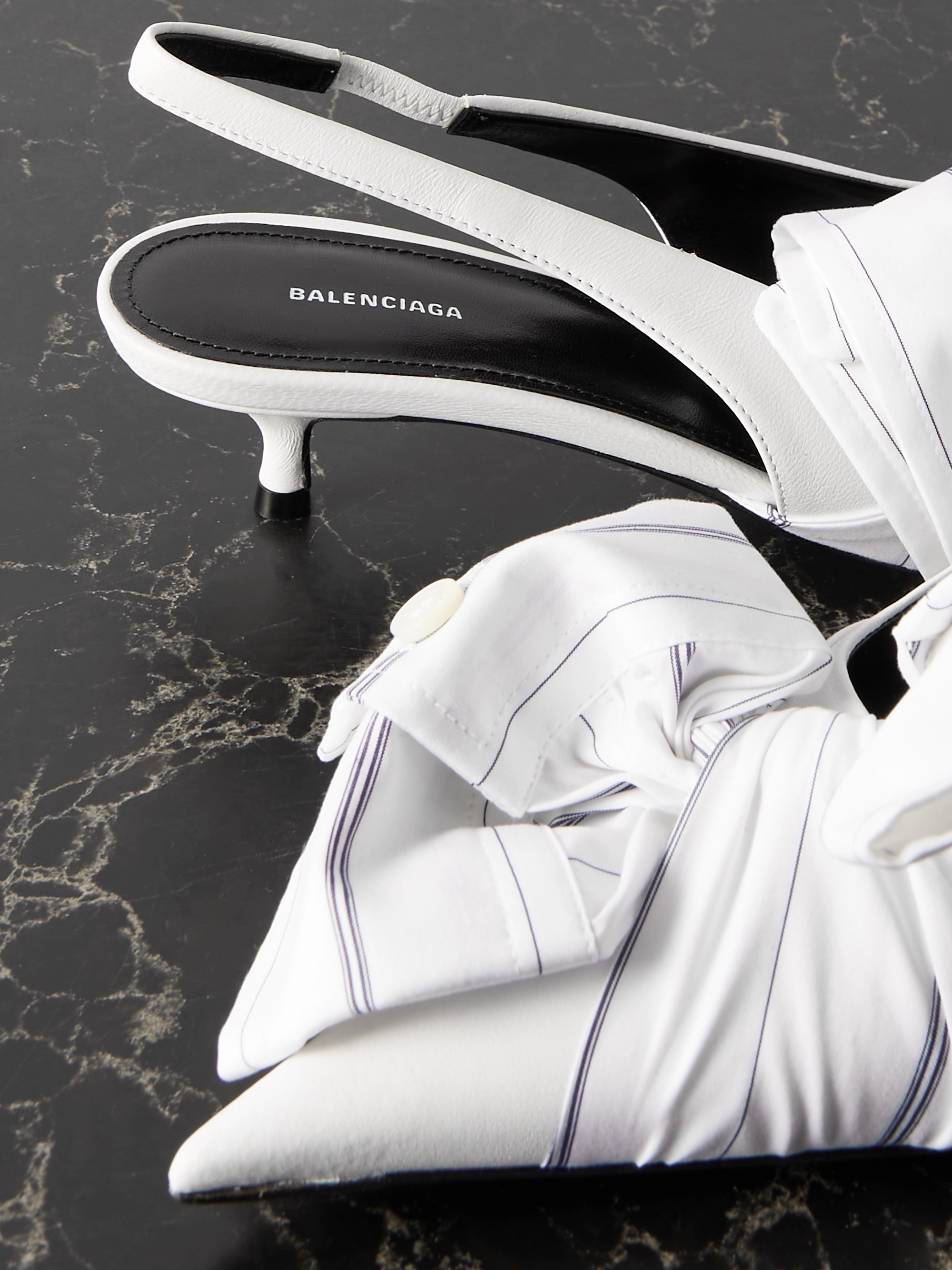 Balenciaga Striped poplin-trimmed leather slingback pumps thumbnail