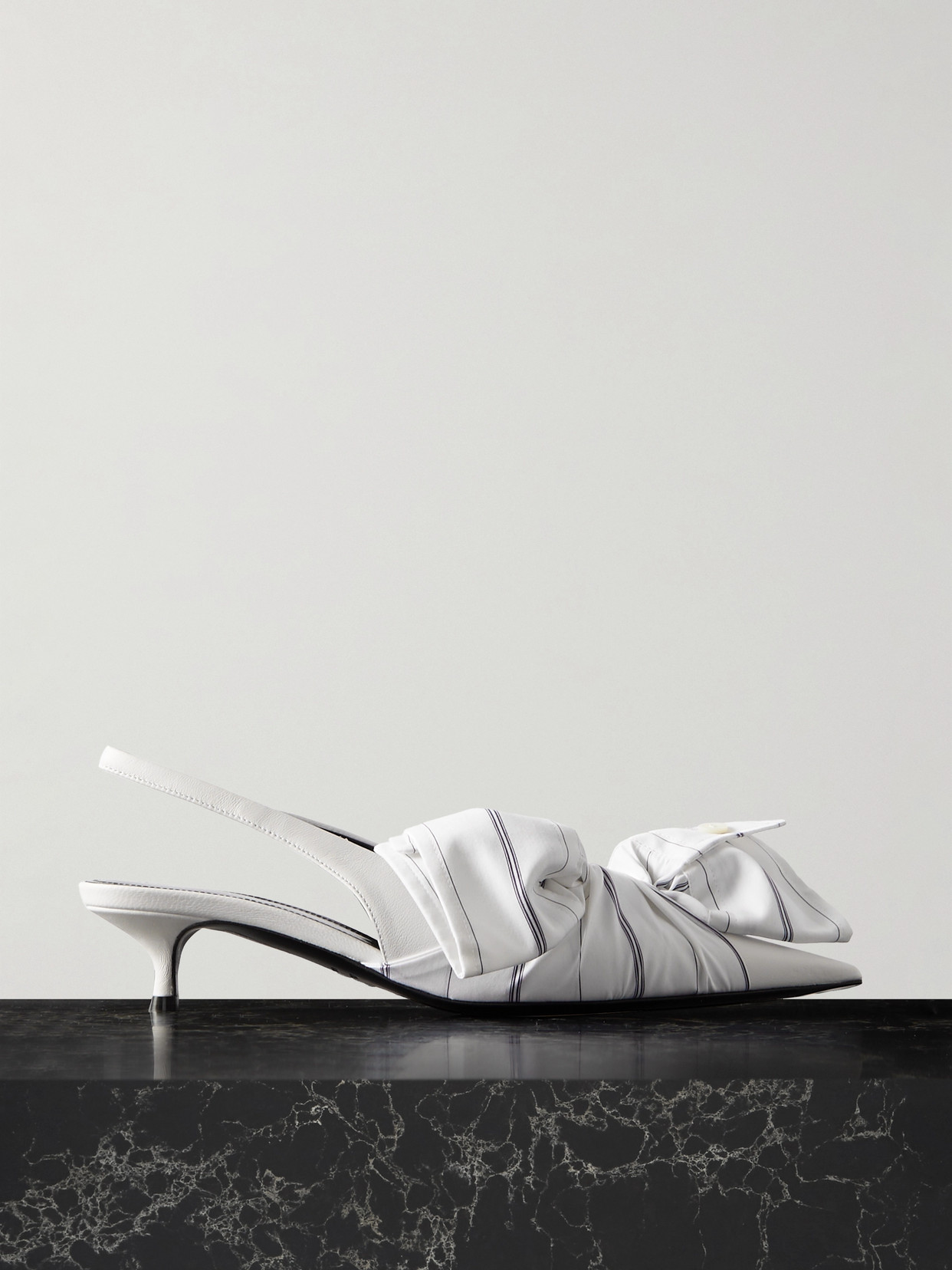 Balenciaga Striped Poplin-trimmed Leather Slingback Pumps In White