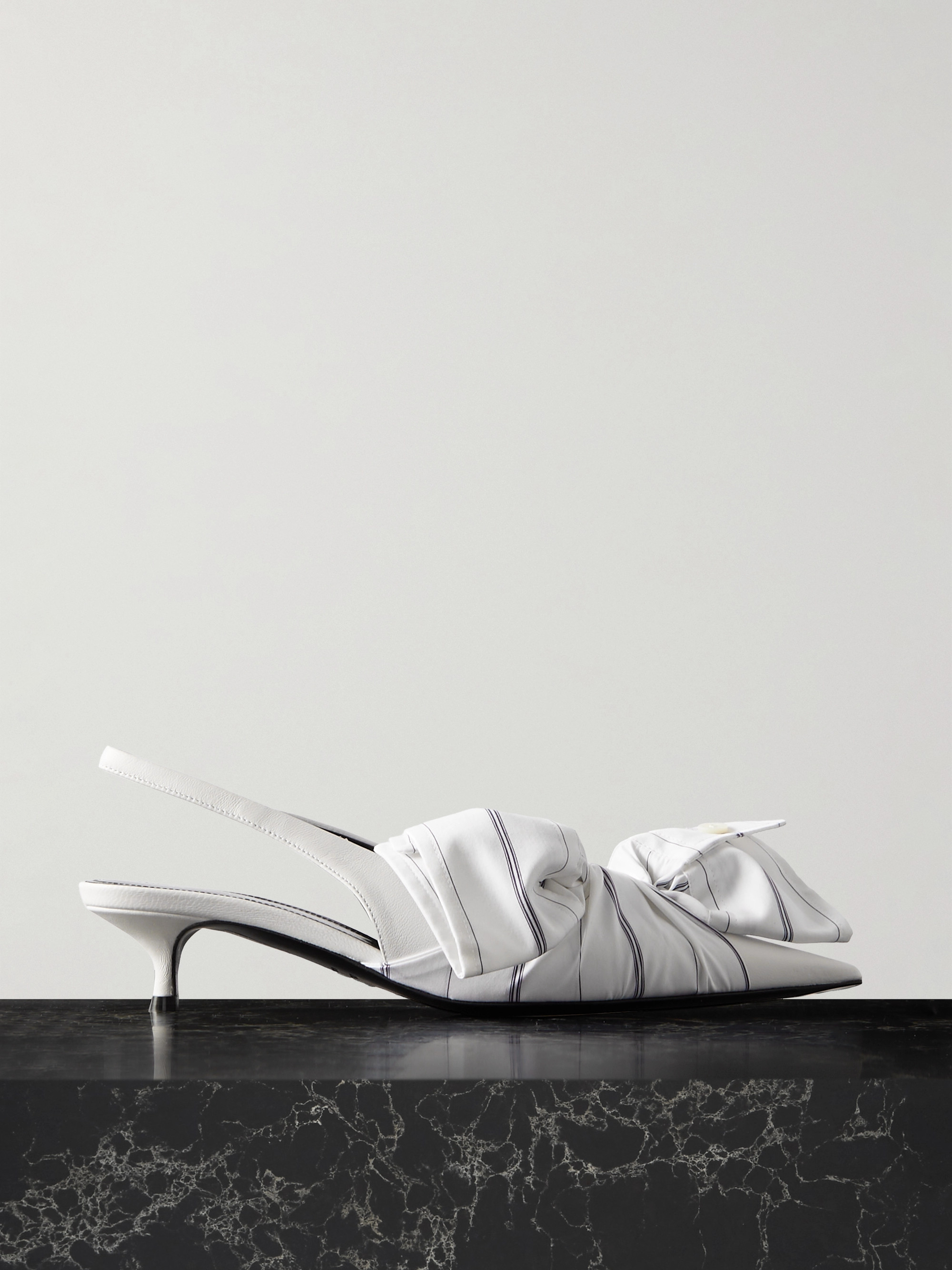 Balenciaga Striped poplin-trimmed leather slingback pumps