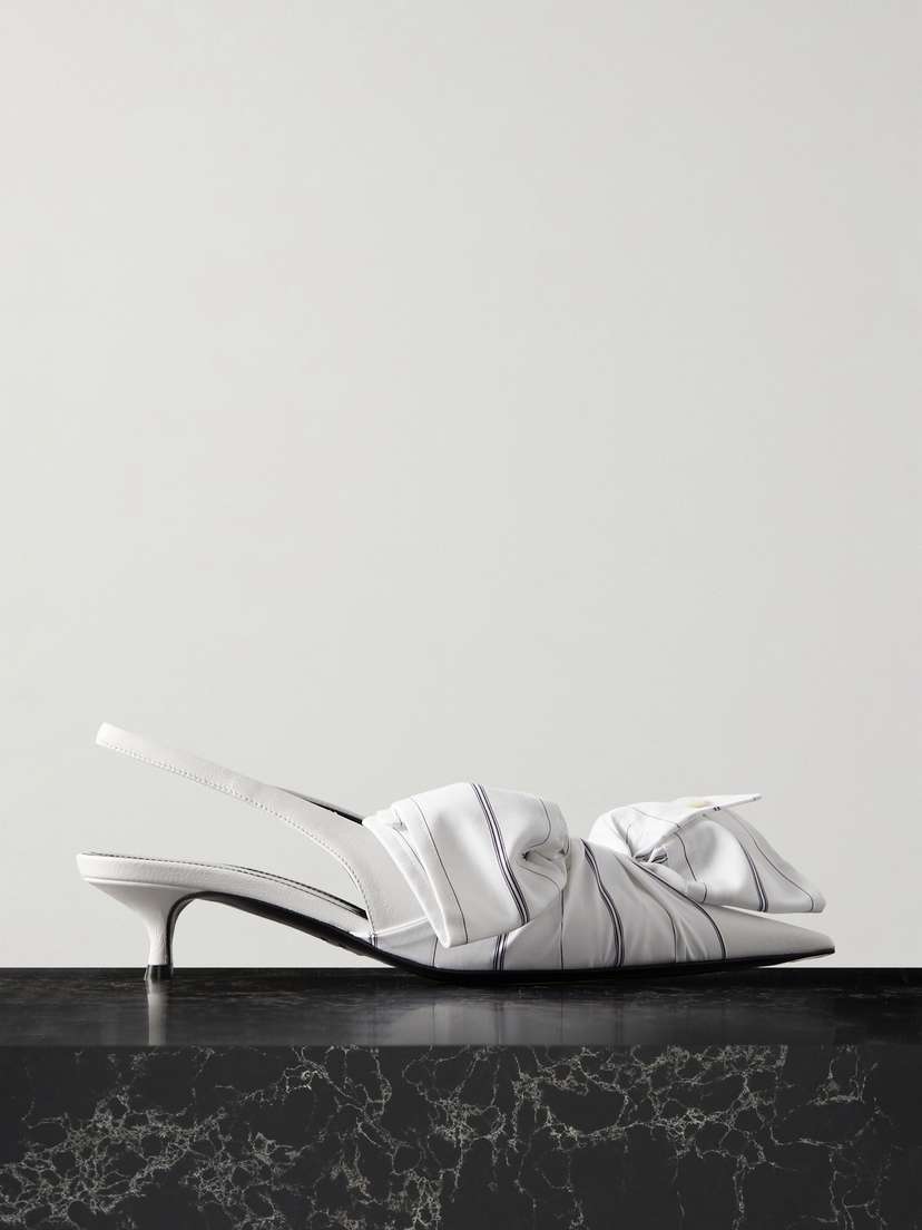 Balenciaga Striped Poplin-trimmed Leather Slingback Pumps