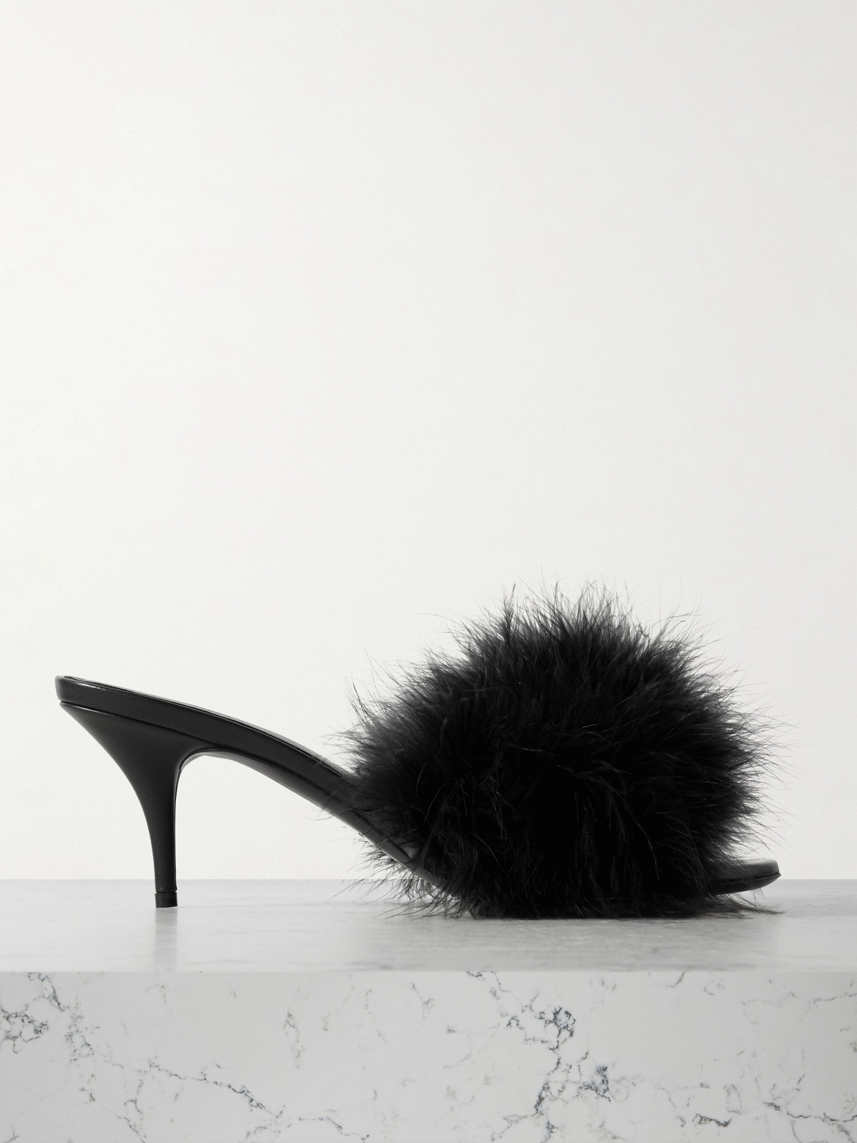 Balenciaga - Boudoir Feather-trimmed Leather Mules - Black