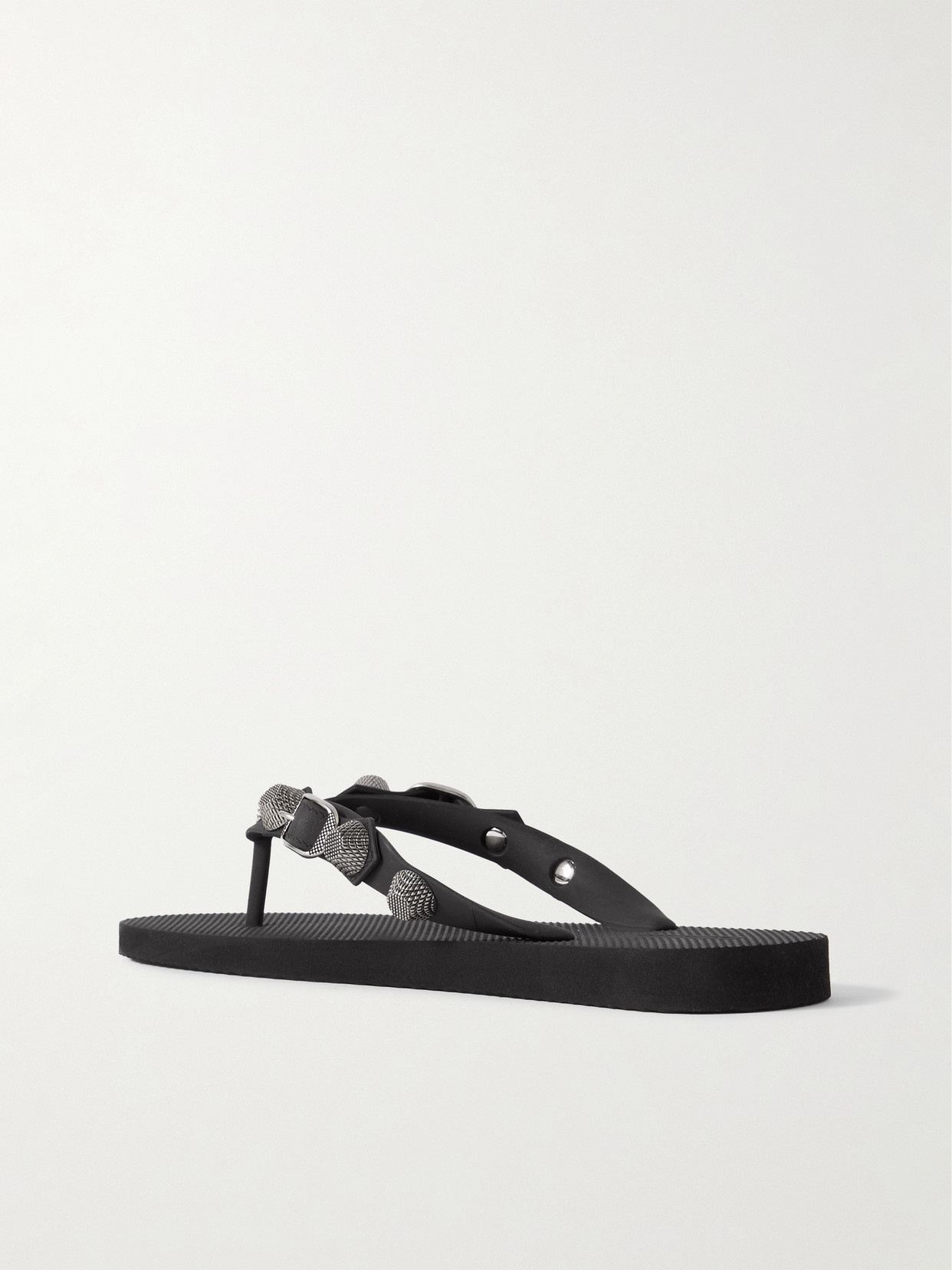 Balenciaga 'cagole' Black Rhinestoned Thong Sandals With Buckle On The Front In Tech Fabric Woman In Black