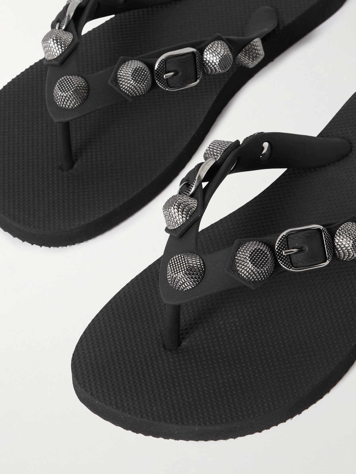 Balenciaga 'cagole' Black Rhinestoned Thong Sandals With Buckle On The Front In Tech Fabric Woman In Black