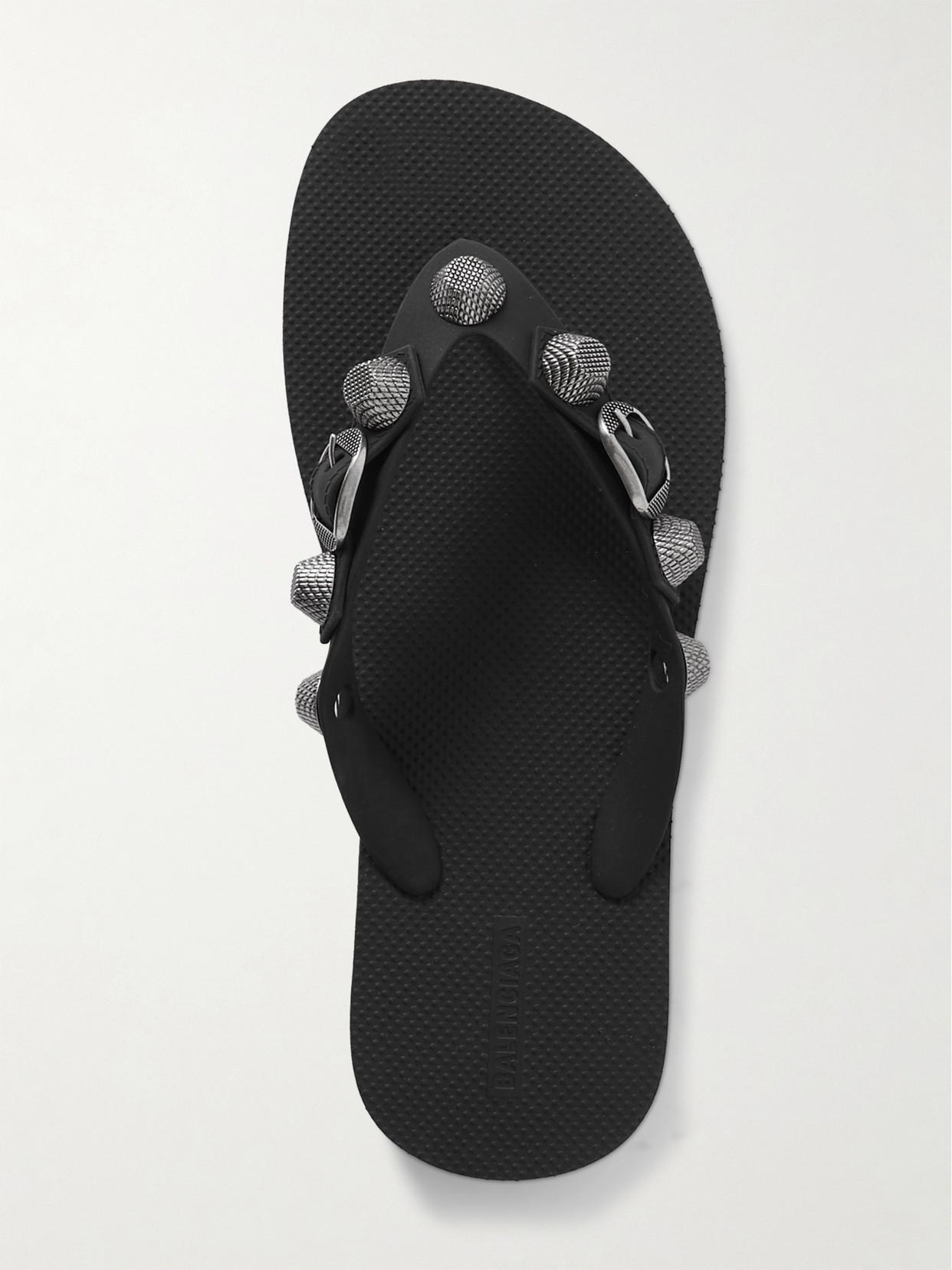 Shop Balenciaga Cagole Embellished Rubber Flip Flops In Black