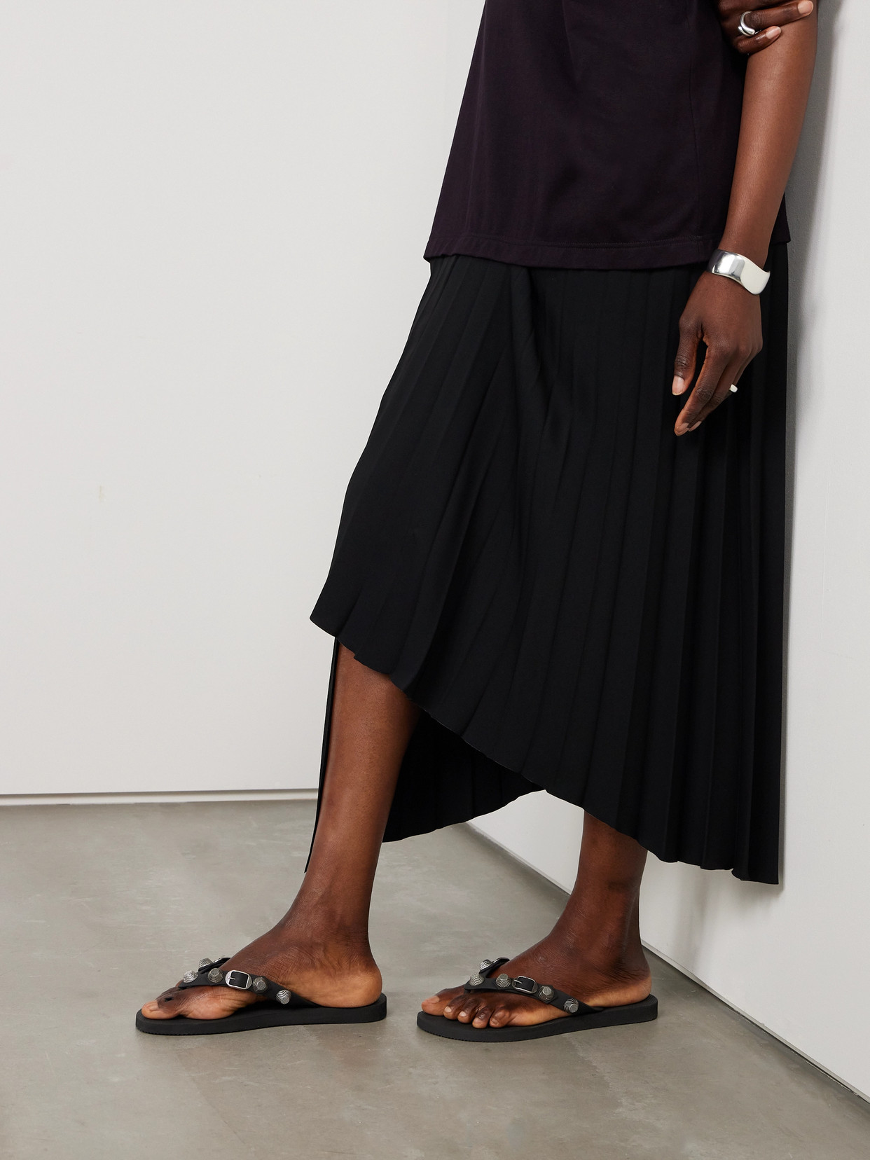 Balenciaga 'cagole' Black Rhinestoned Thong Sandals With Buckle On The Front In Tech Fabric Woman In Black