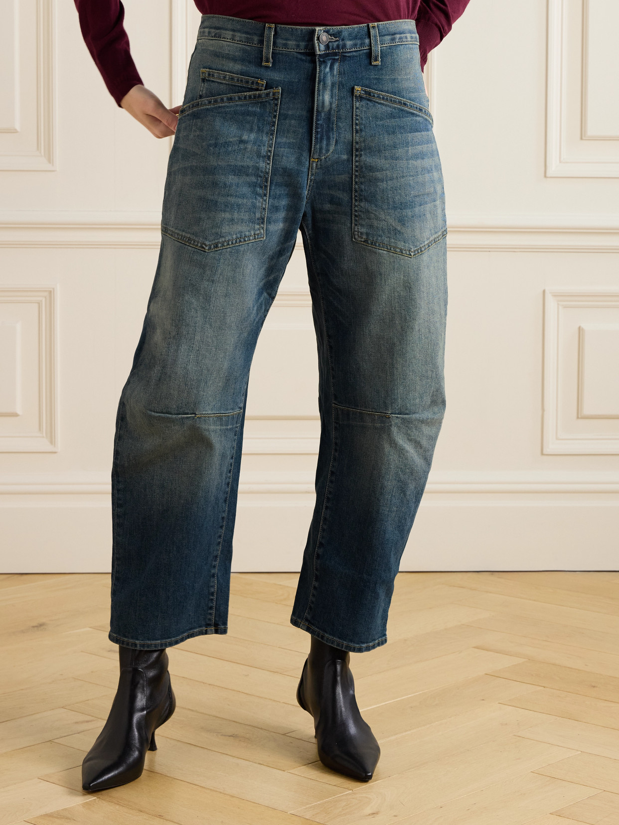 Nili Lotan Welder High Waist Wide Leg Jeans In Blue