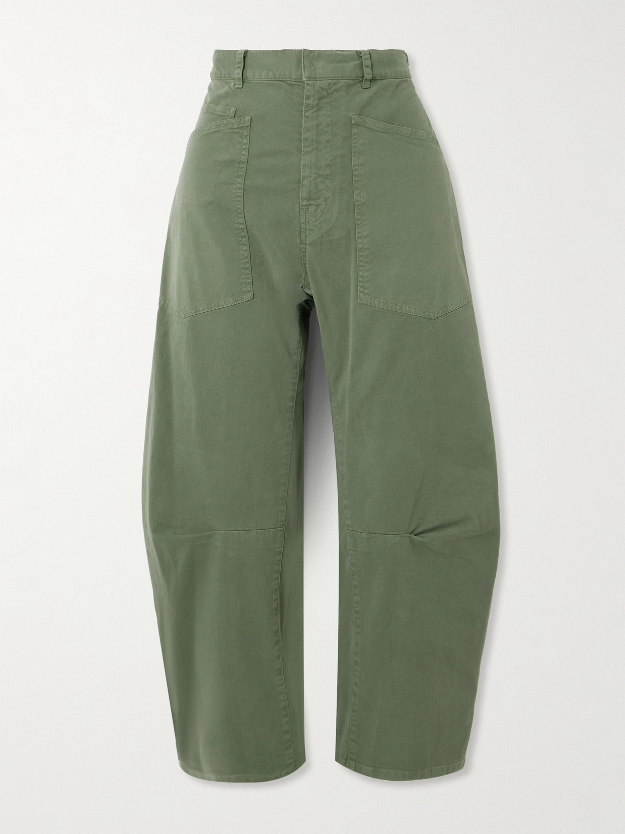 Nili Lotan Shon Cotton-blend Twill Barrel-leg Pants In Green