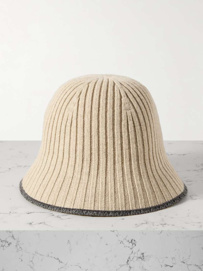 Brunello Cucinelli Embellished Ribbed-knit Bucket Hat