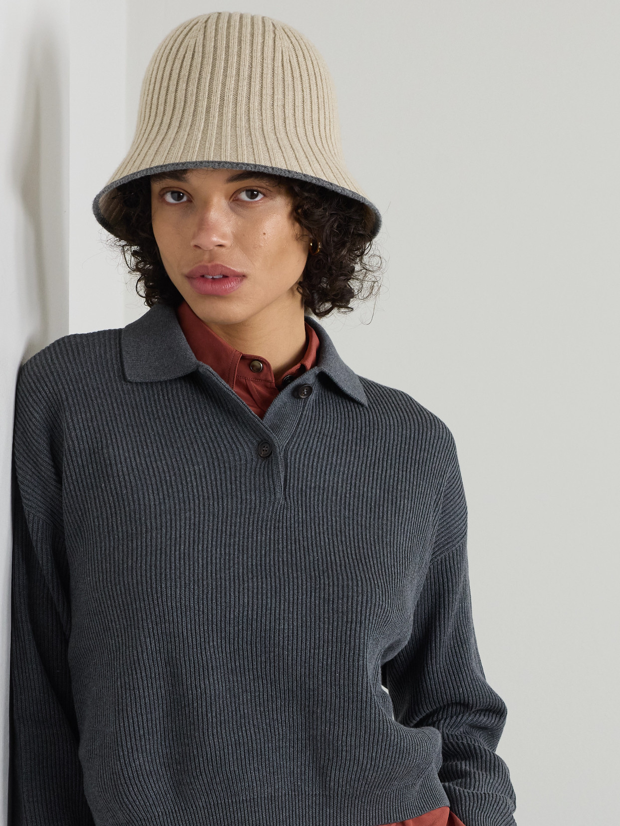 Brunello Cucinelli Embellished Ribbed-knit Bucket Hat In Neutrals