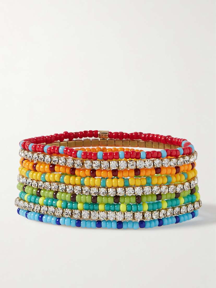 Roxanne Assoulin Just Another Day In Paradise Set Of 9 Gold-tone, Enamel And Cubic Zirconia Bracelets