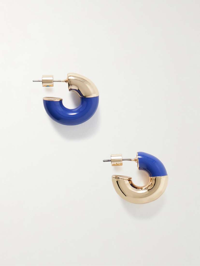 Roxanne Assoulin True Blue Gold-tone And Enamel Hoop Earrings