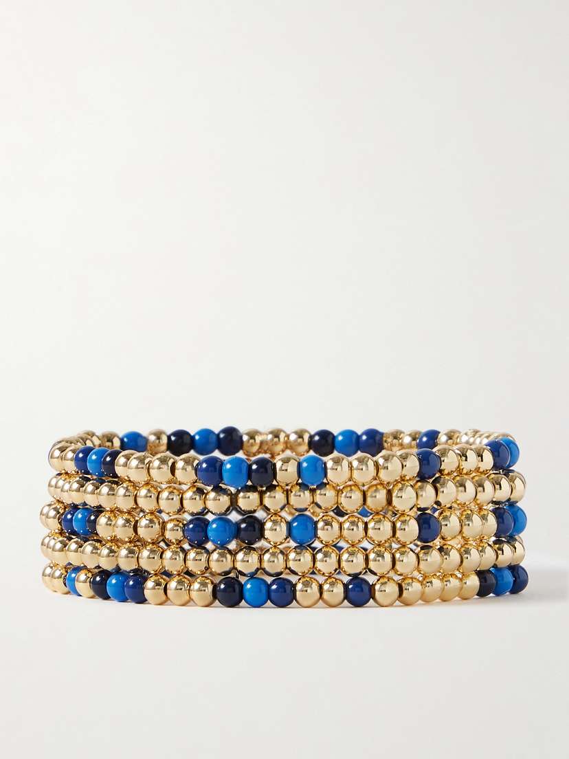 Roxanne Assoulin True Blue Set Of Five Gold-tone And Enamel Bracelets