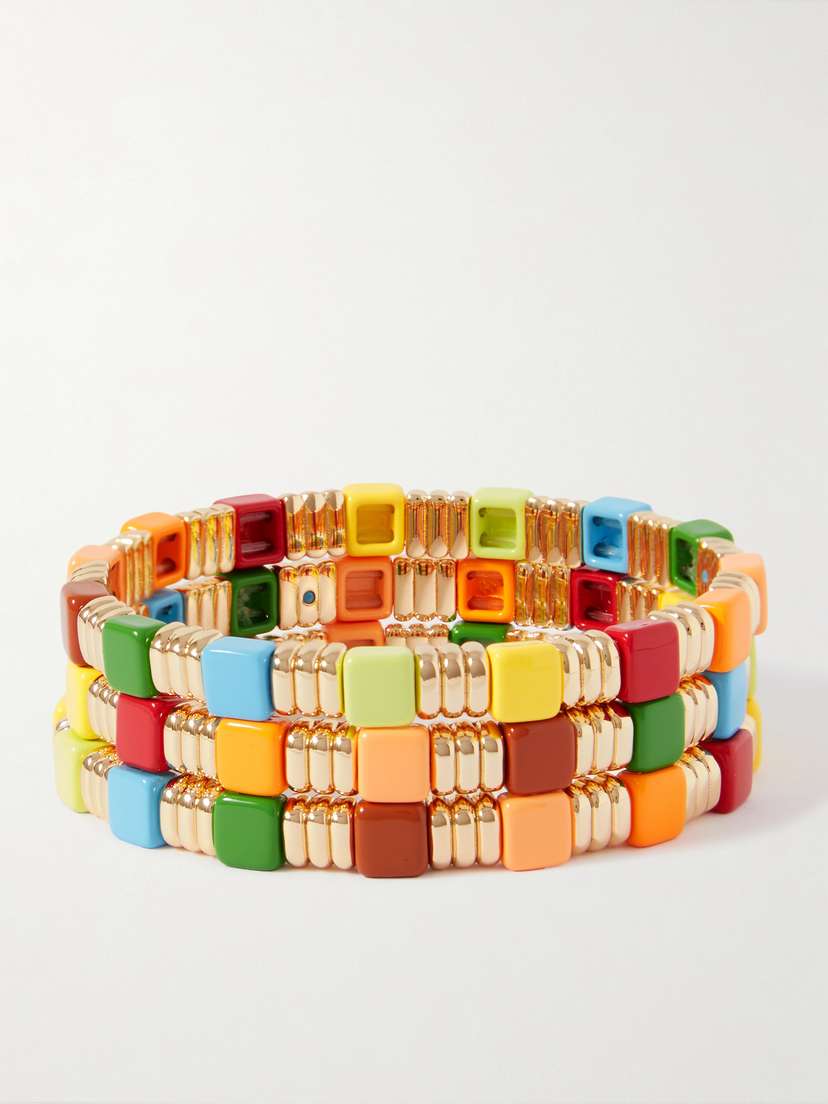 Roxanne Assoulin Sangria Set-of-three Gold-tone And Enamel Bracelets