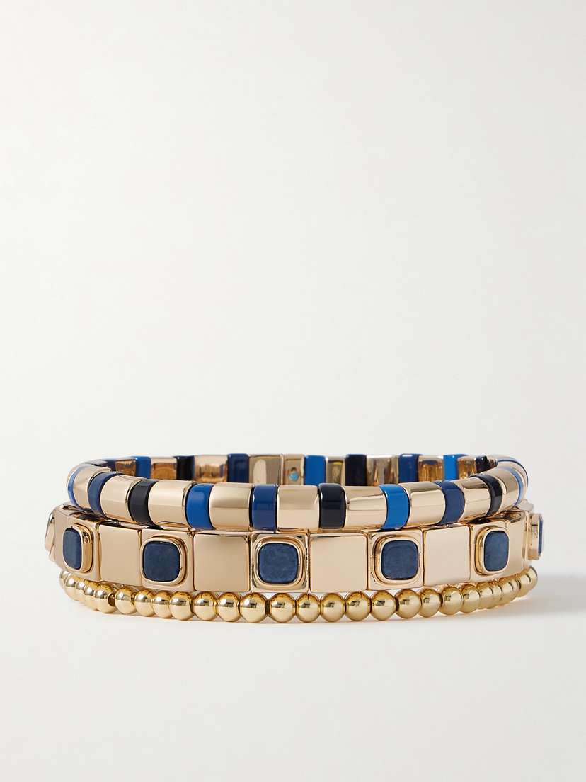 Roxanne Assoulin True Blue Set Of Three Gold-tone And Enamel Bracelets
