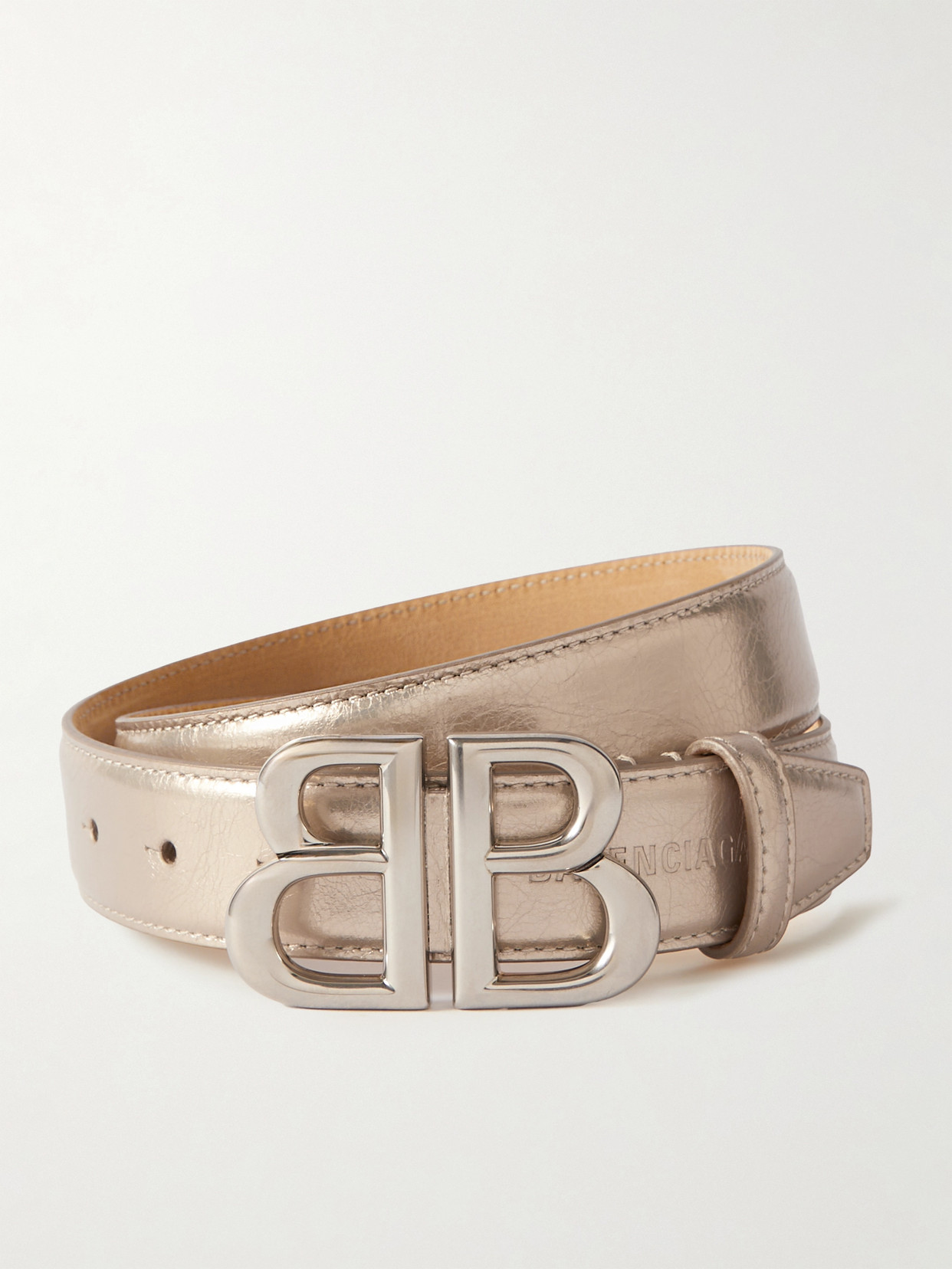 Balenciaga Monaco Metallic Leather Belt In Neutrals