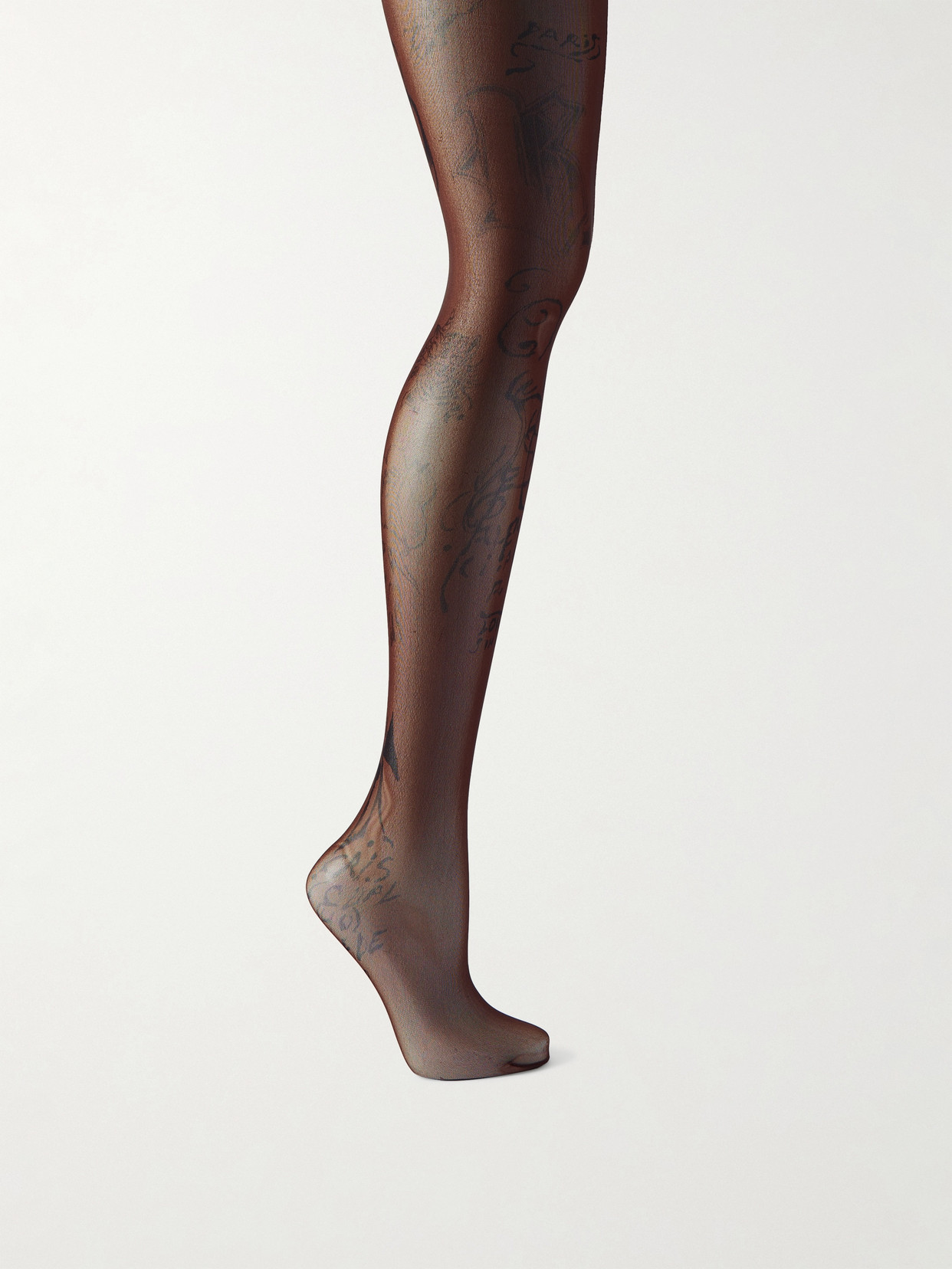 Balenciaga Tat Printed Stretch-tulle Tights In Brown