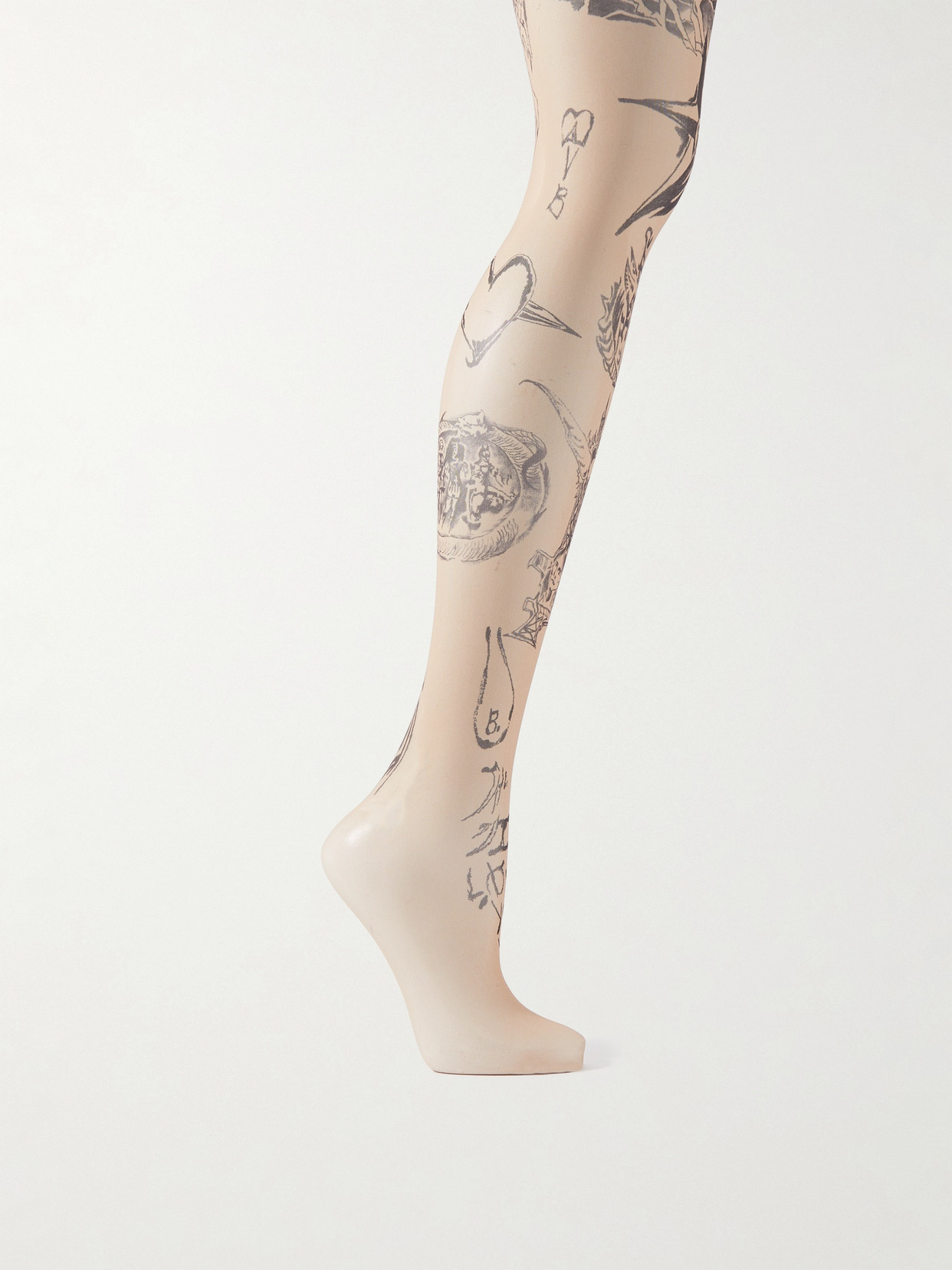 Balenciaga Tat Tattoo-print Tights In Neutrals