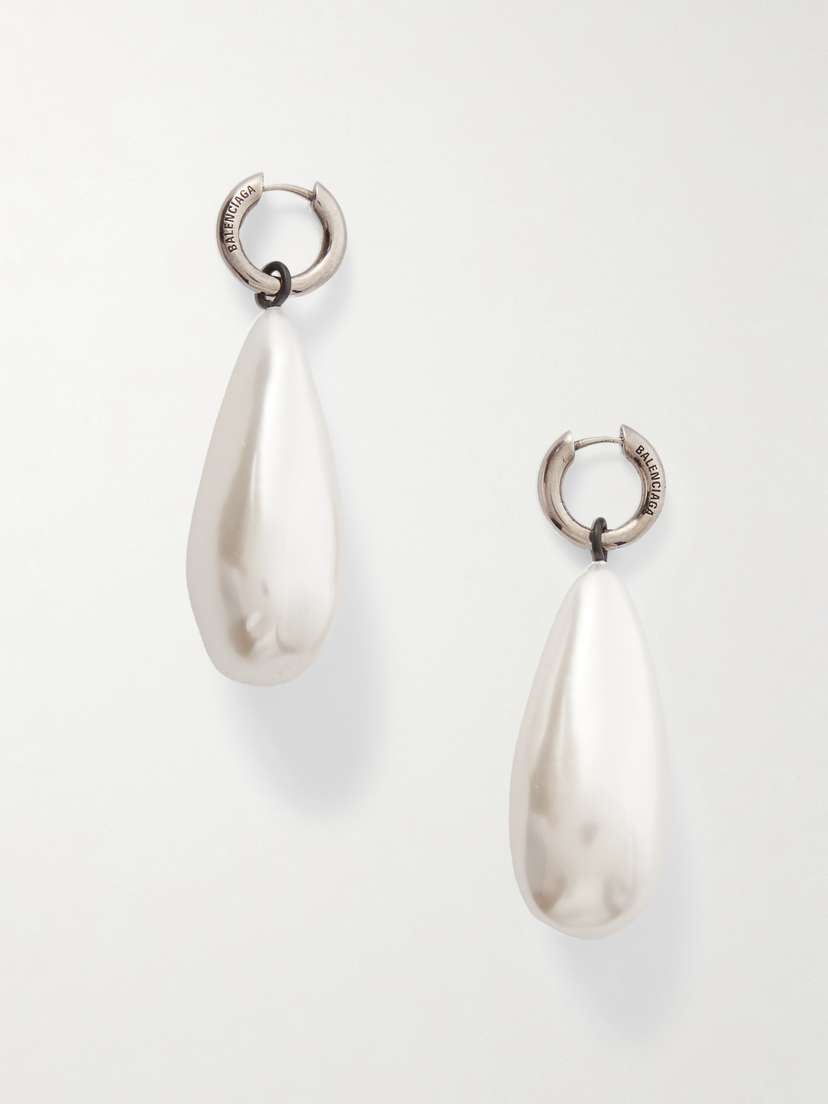 Balenciaga Palazzo Silver-tone Faux Pearl Earrings