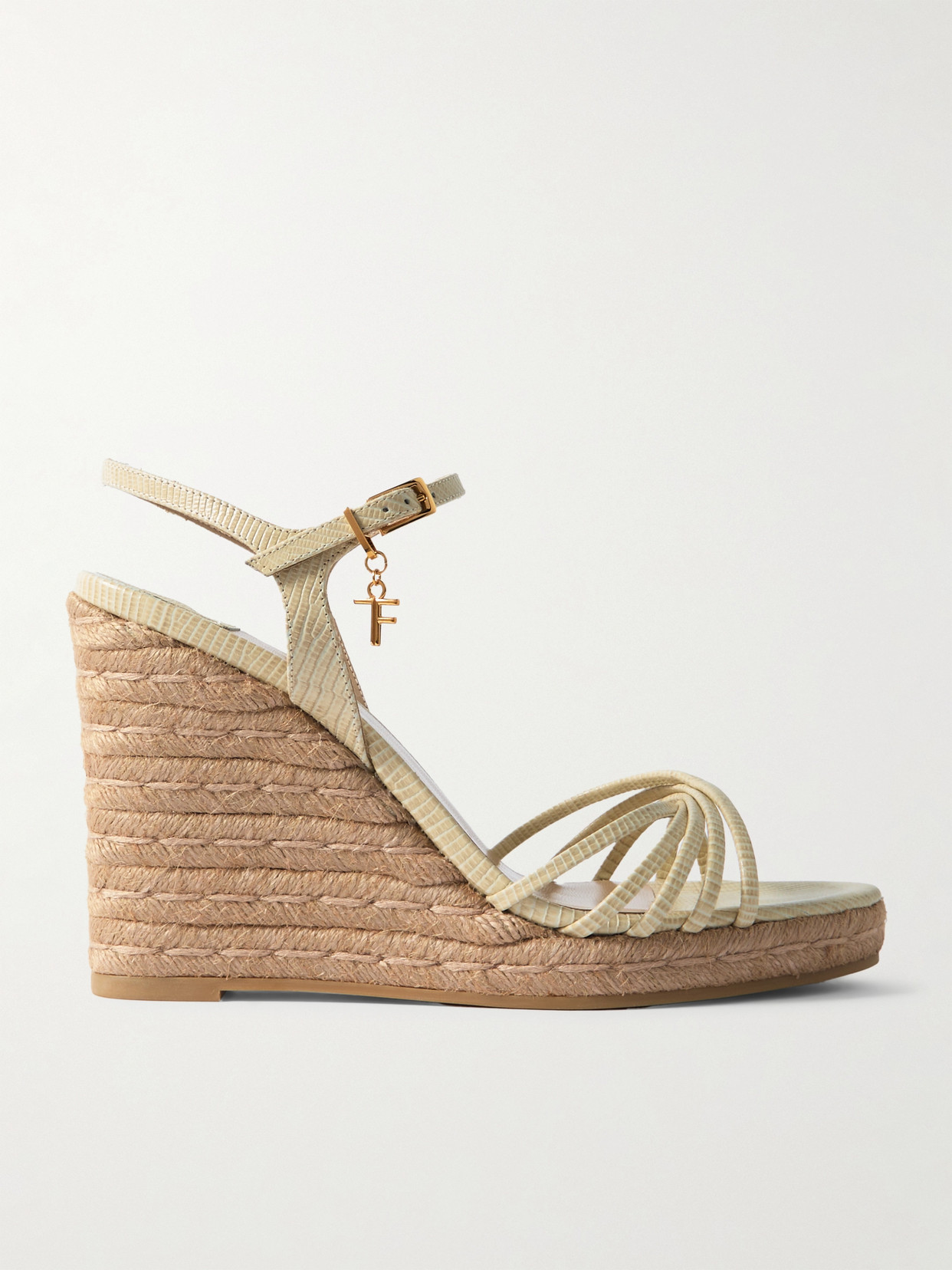 Tom Ford Cabana Lizard-effect Leather Espadrille Wedge Sandals In Ivory