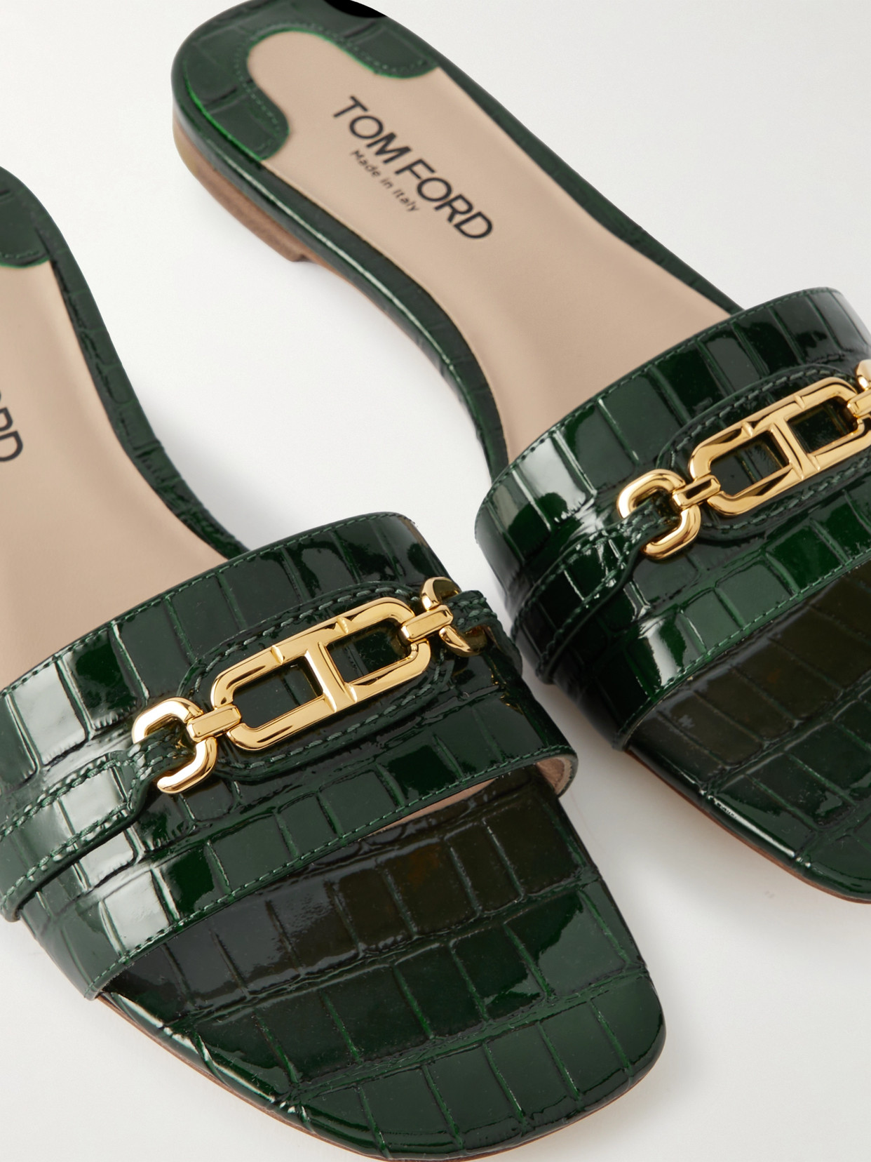 Tom Ford Whitney Logo-embellished Leather Slides In Green