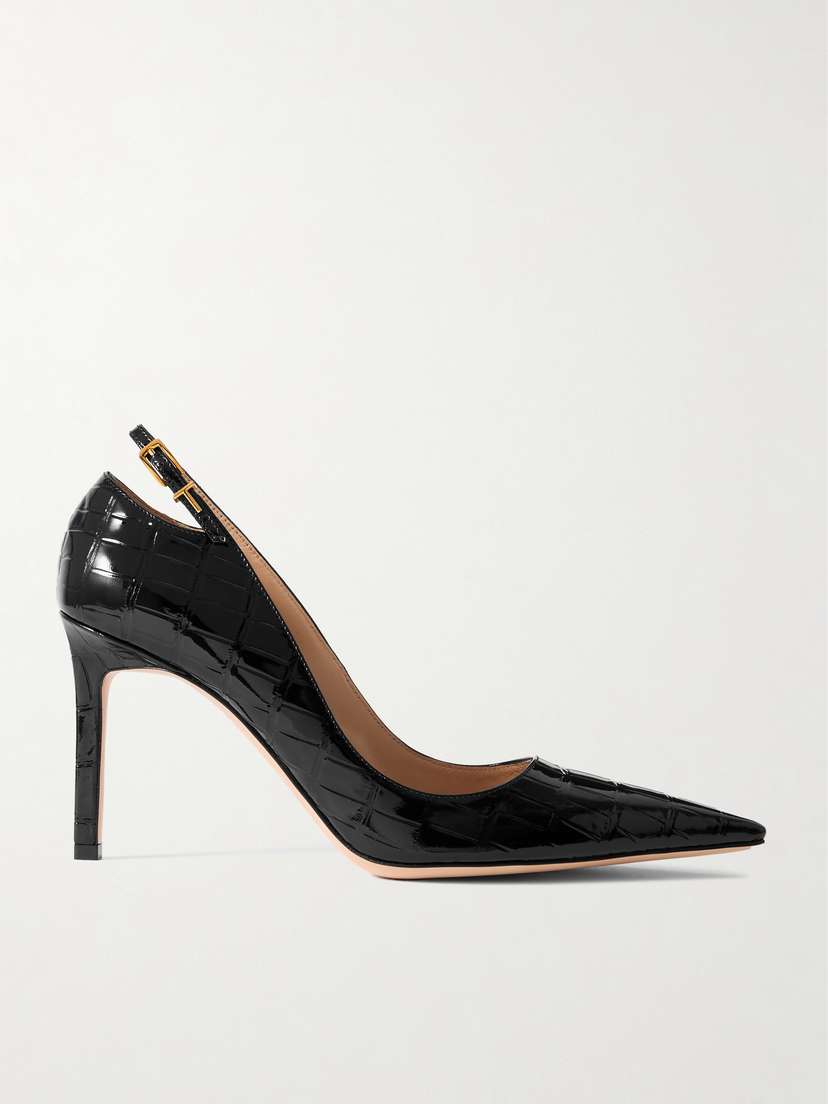 Tom Ford Angelina Croc-effect Leather Point-toe Pumps