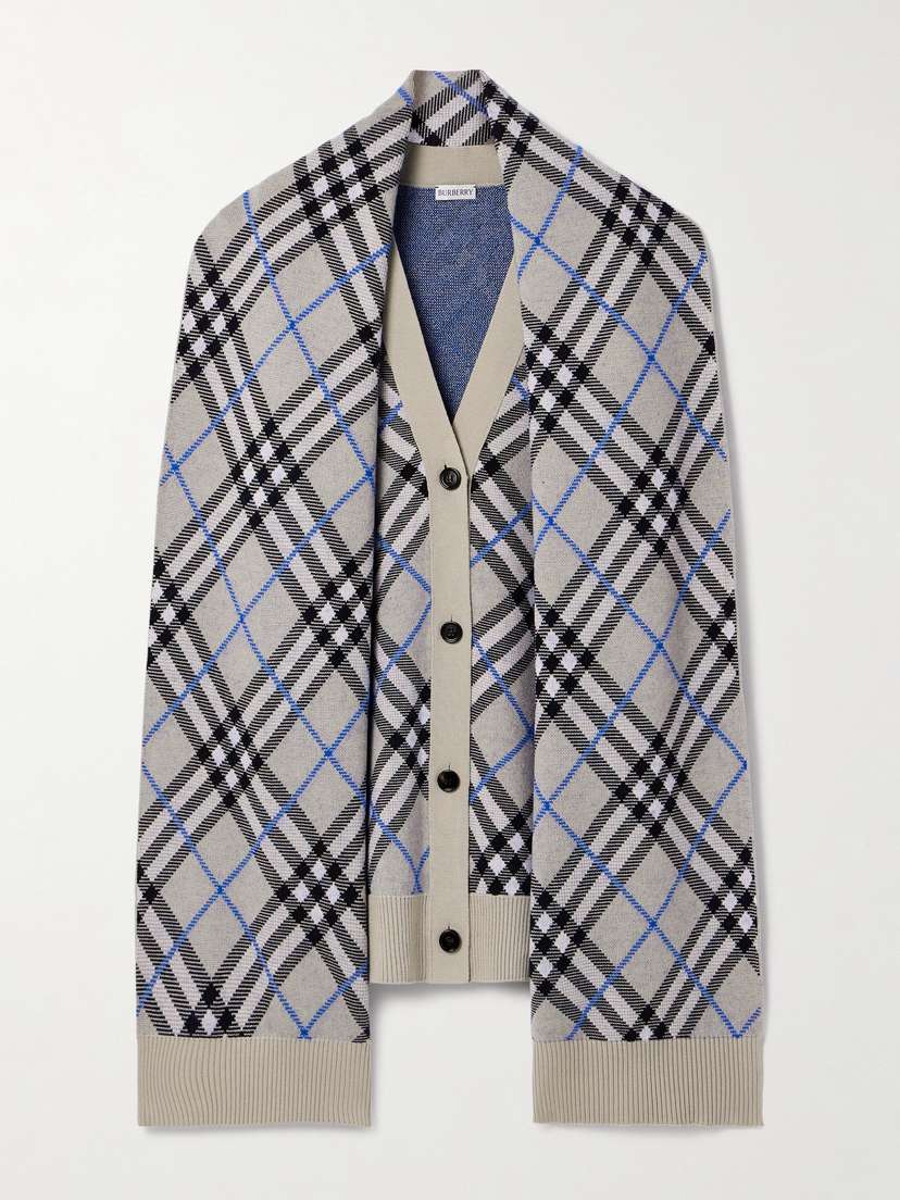 Burberry Draped Checked Wool-blend Cardigan