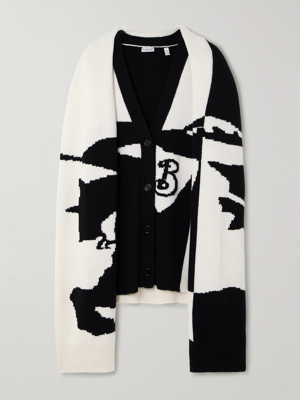 Burberry Scarf-detailed Intarsia Cashmere Cape In Black