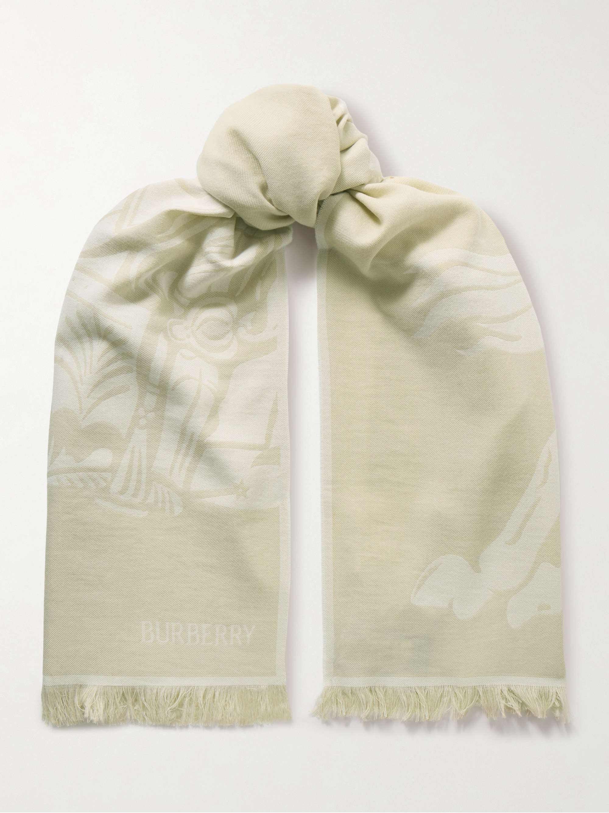 BURBERRY Frayed jacquard knit wool and cotton blend scarf NET A PORTER