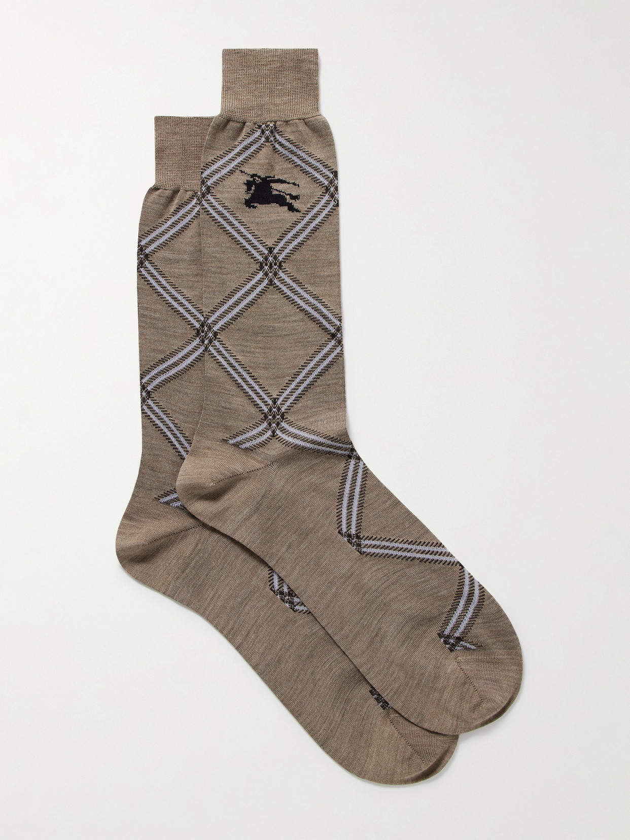 Burberry Checked Wool-blend Socks In Brown
