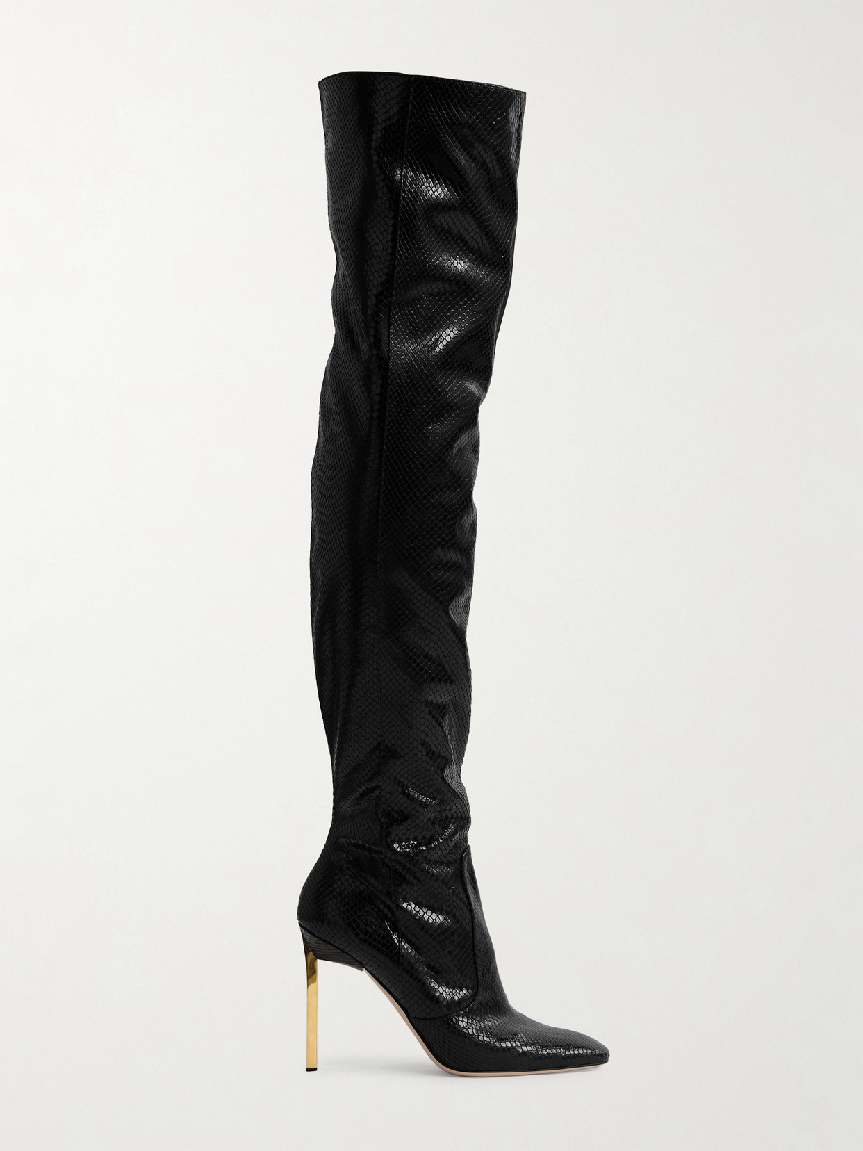 Tom Ford Snake-effect Patent-leather Over-the-knee Boots In Black