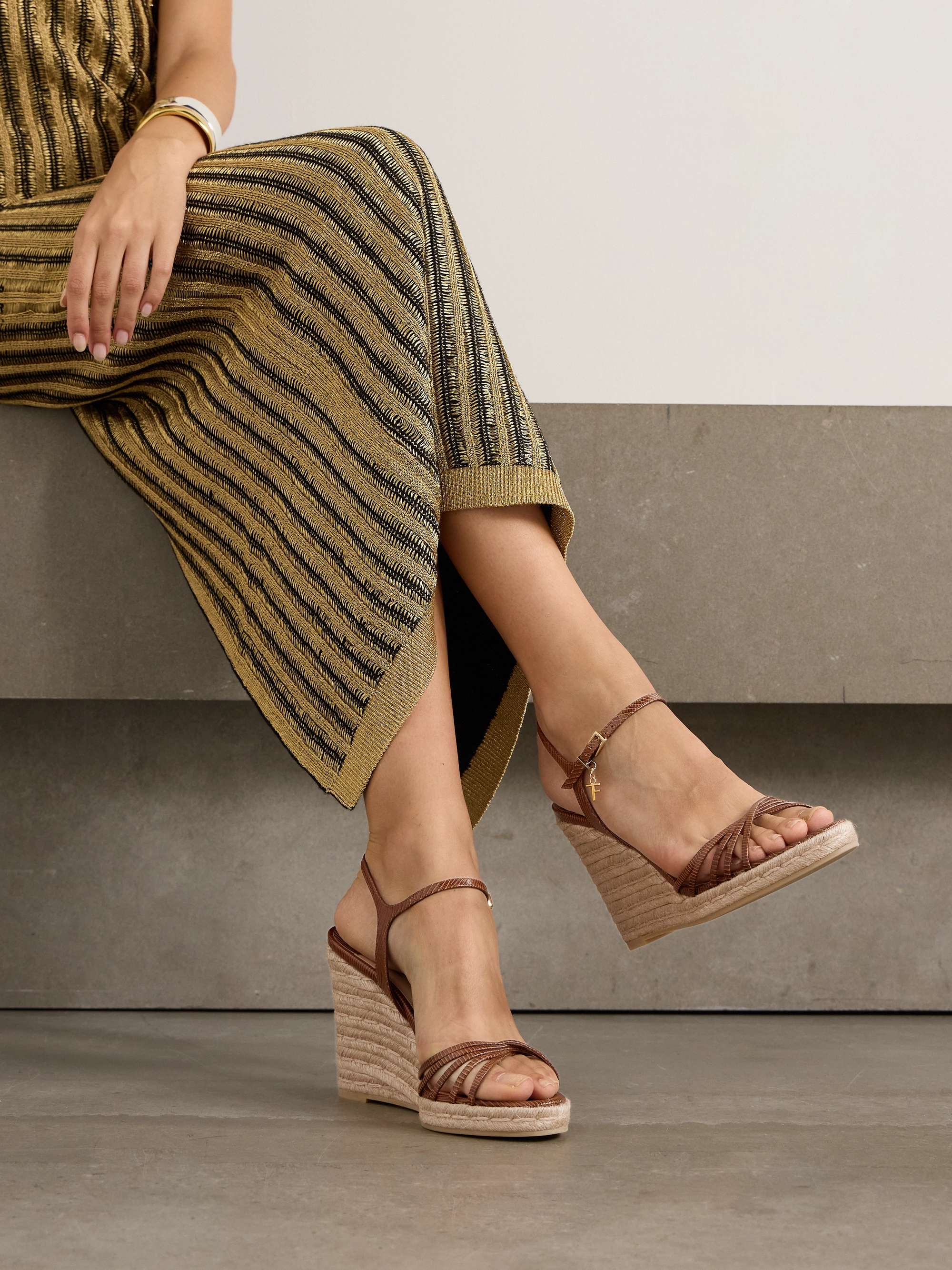 TOM FORD Cabana embellished lizard effect leather espadrille wedge sandals NET A PORTER