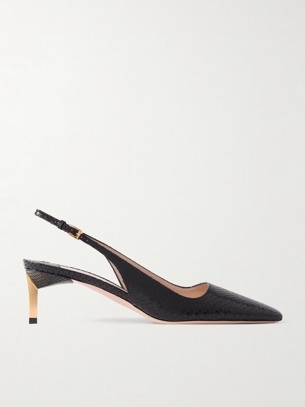 Tom Ford Snake-effect Leather Slingback Pumps In Black