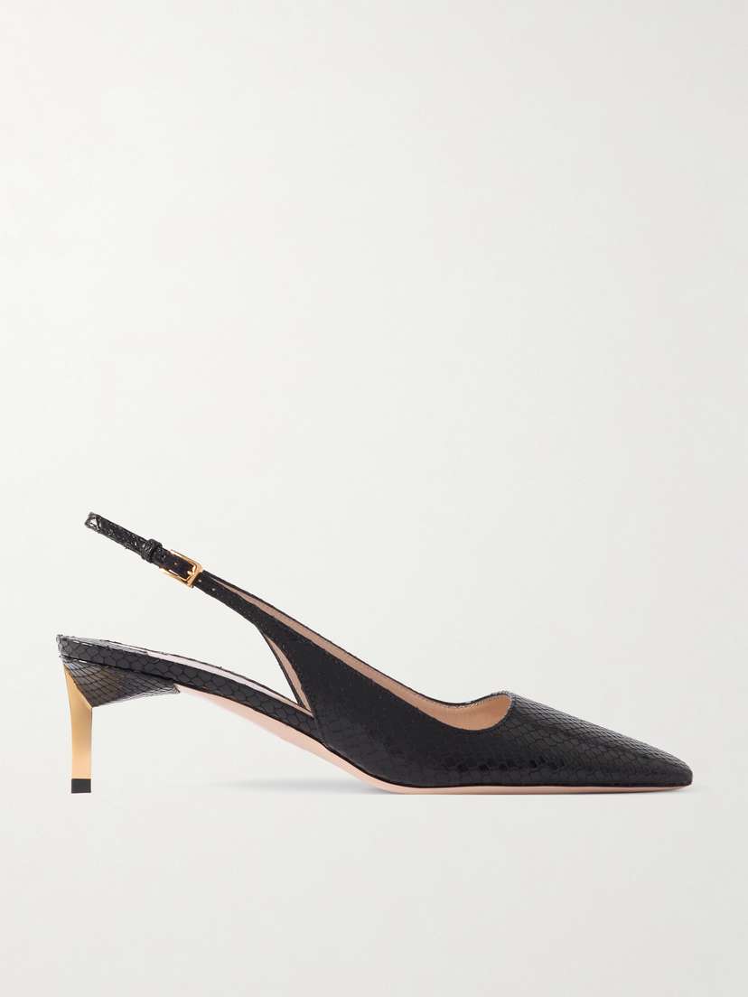 Tom Ford Snake-effect Leather Slingback Pumps