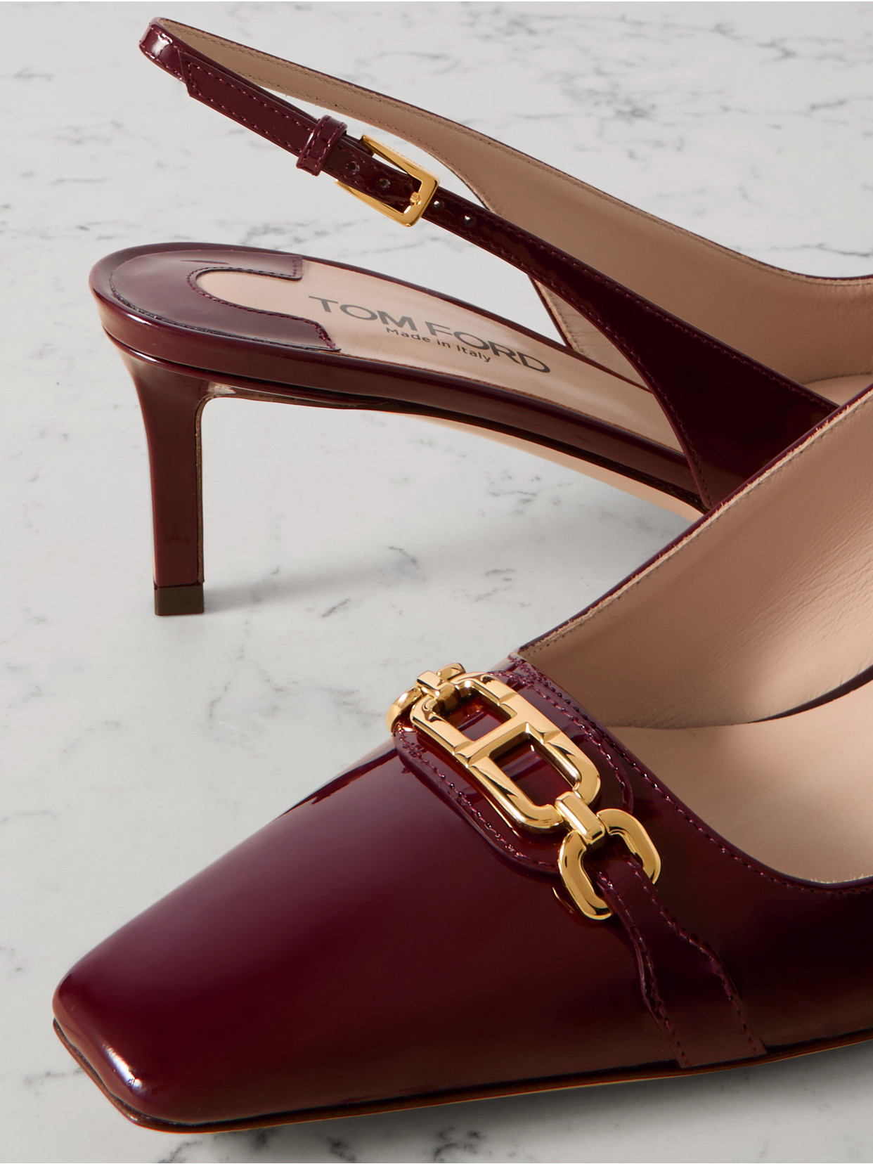 Tom Ford Embellished Patent-leather Slingback Pumps In Red