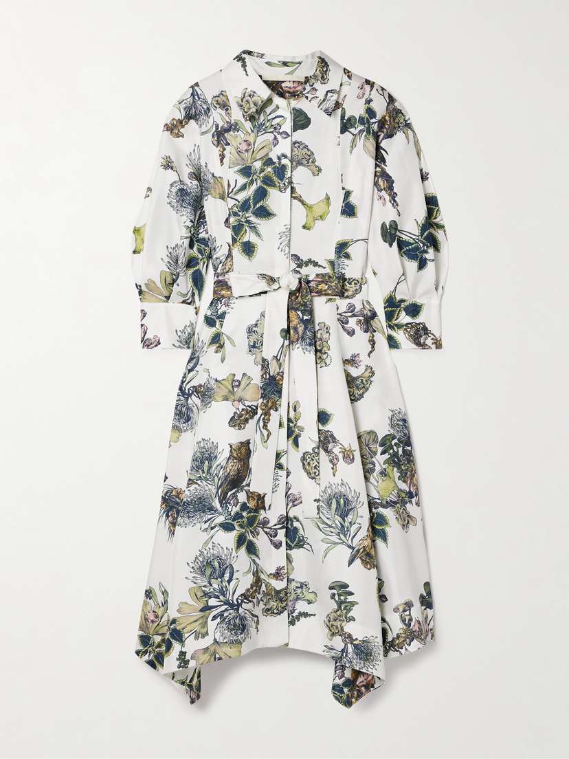 Jason Wu Collection Belted Printed Silk-twill Midi Shirt Dress