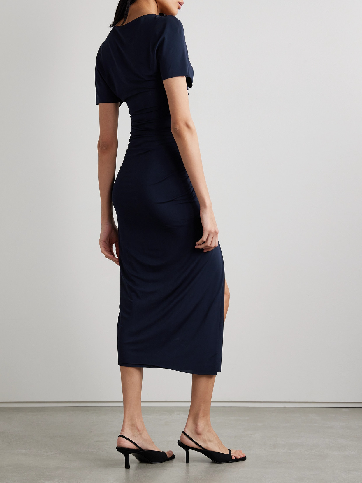 Shop Jason Wu Collection Ruched Stretch-jersey Midi Dress In Blue