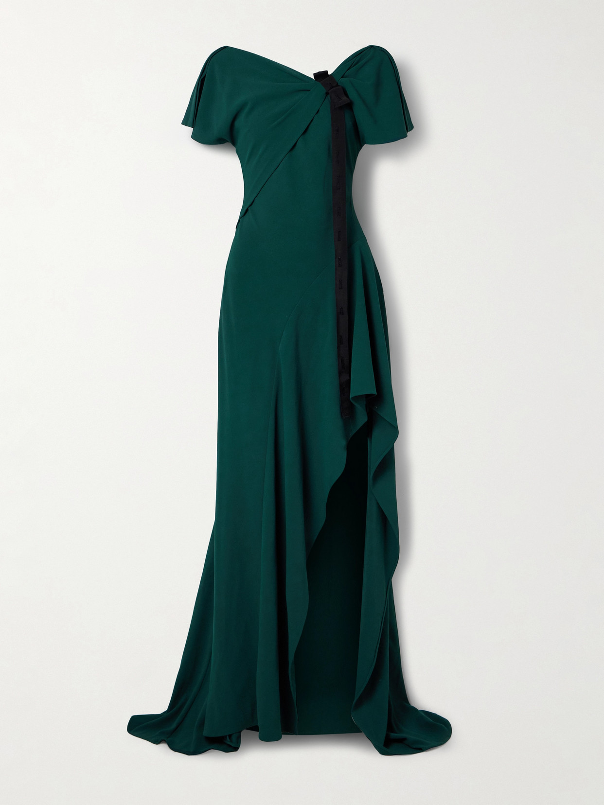 Jason Wu Collection - Asymmetric Grosgrain-trimmed Draped Cady Gown - Green