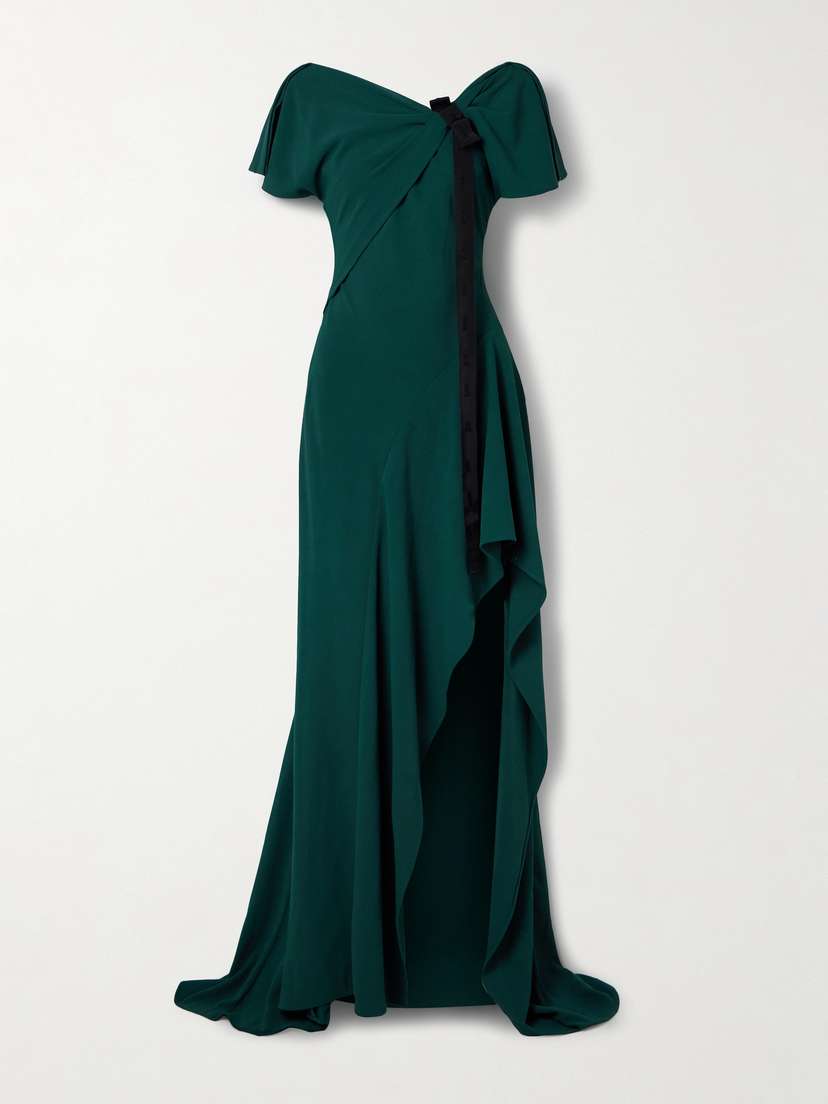 Jason Wu Collection Asymmetric Grosgrain-trimmed Draped Cady Gown