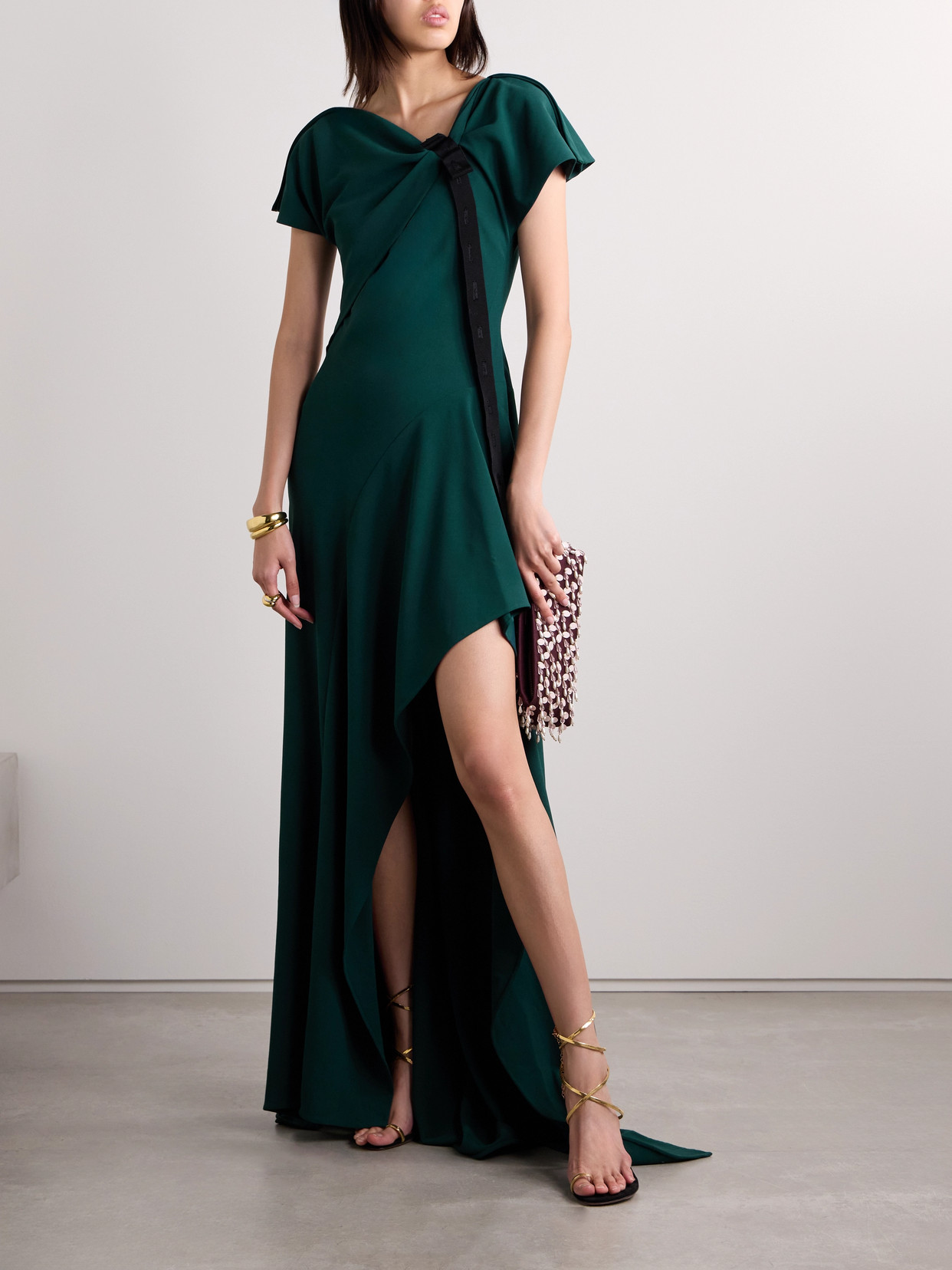 Jason Wu Collection Ruched Fluid Crepe Gown In Green