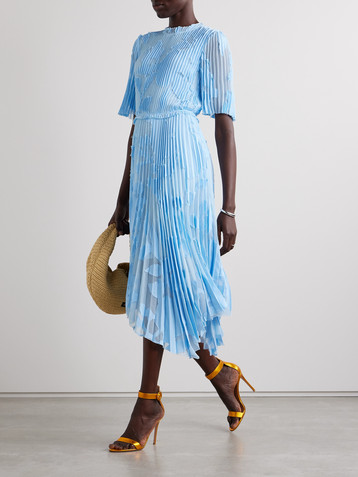 Jason Wu Collection Asymmetric ruffled pleated devoré-chiffon midi dress
