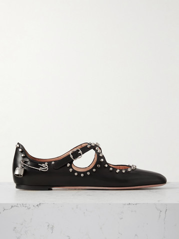 BALLY Embellished studded leather ballet flats