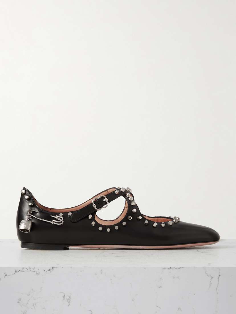 BALLY Embellished Studded Leather Ballet Flats
