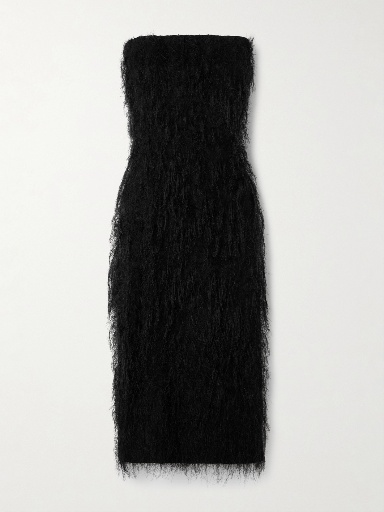 Ferragamo - Fringed Strapless Voile Midi Dress - Black