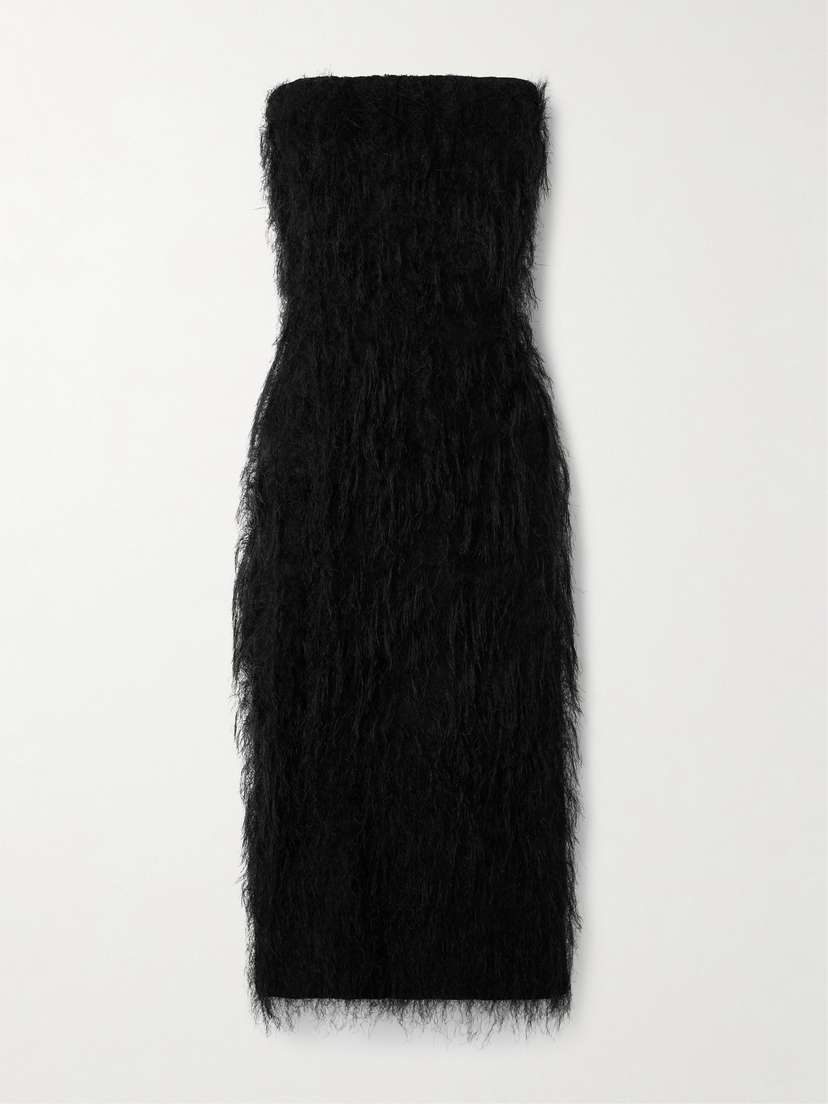 Ferragamo Fringed Strapless Voile Midi Dress