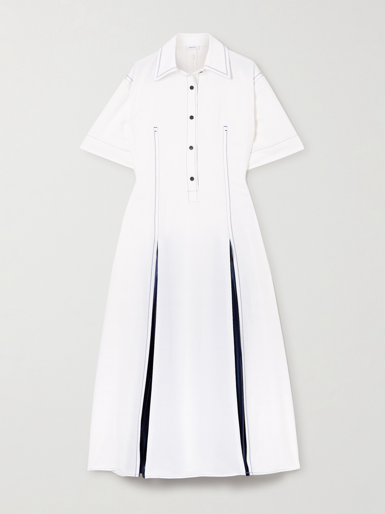 Ferragamo - Topstitched Satin-trimmed Poplin Midi Dress - White