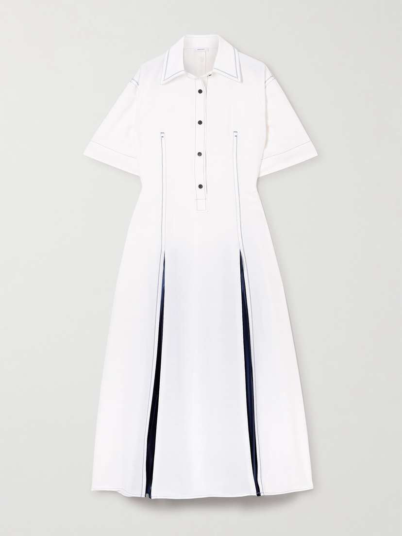 Ferragamo Topstitched Satin-trimmed Poplin Midi Dress