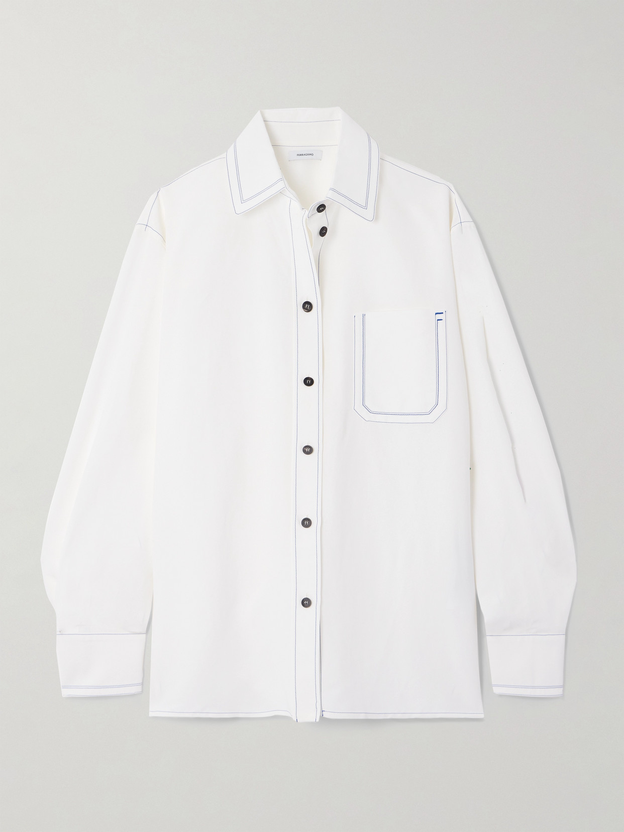 Ferragamo - Topstitched Poplin Shirt - White