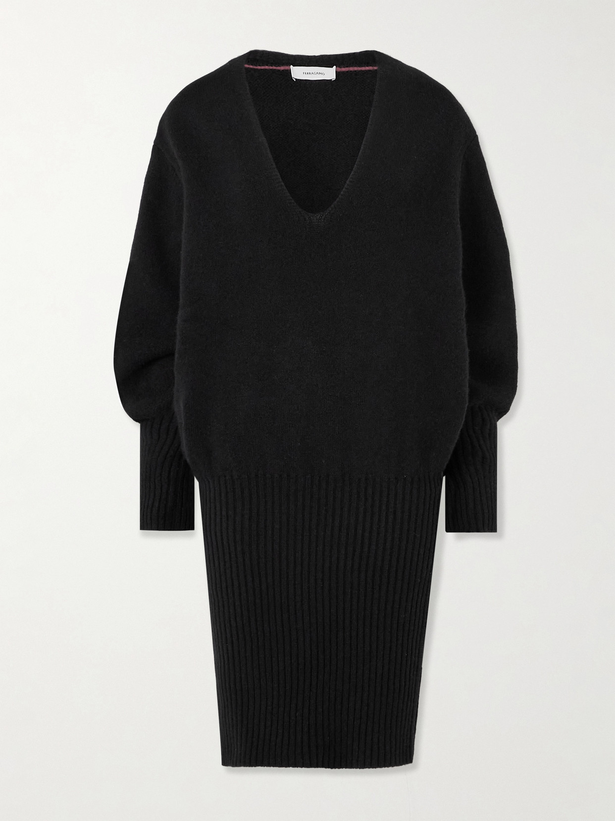 Ferragamo Brushed Cashmere-blend Dress In Black