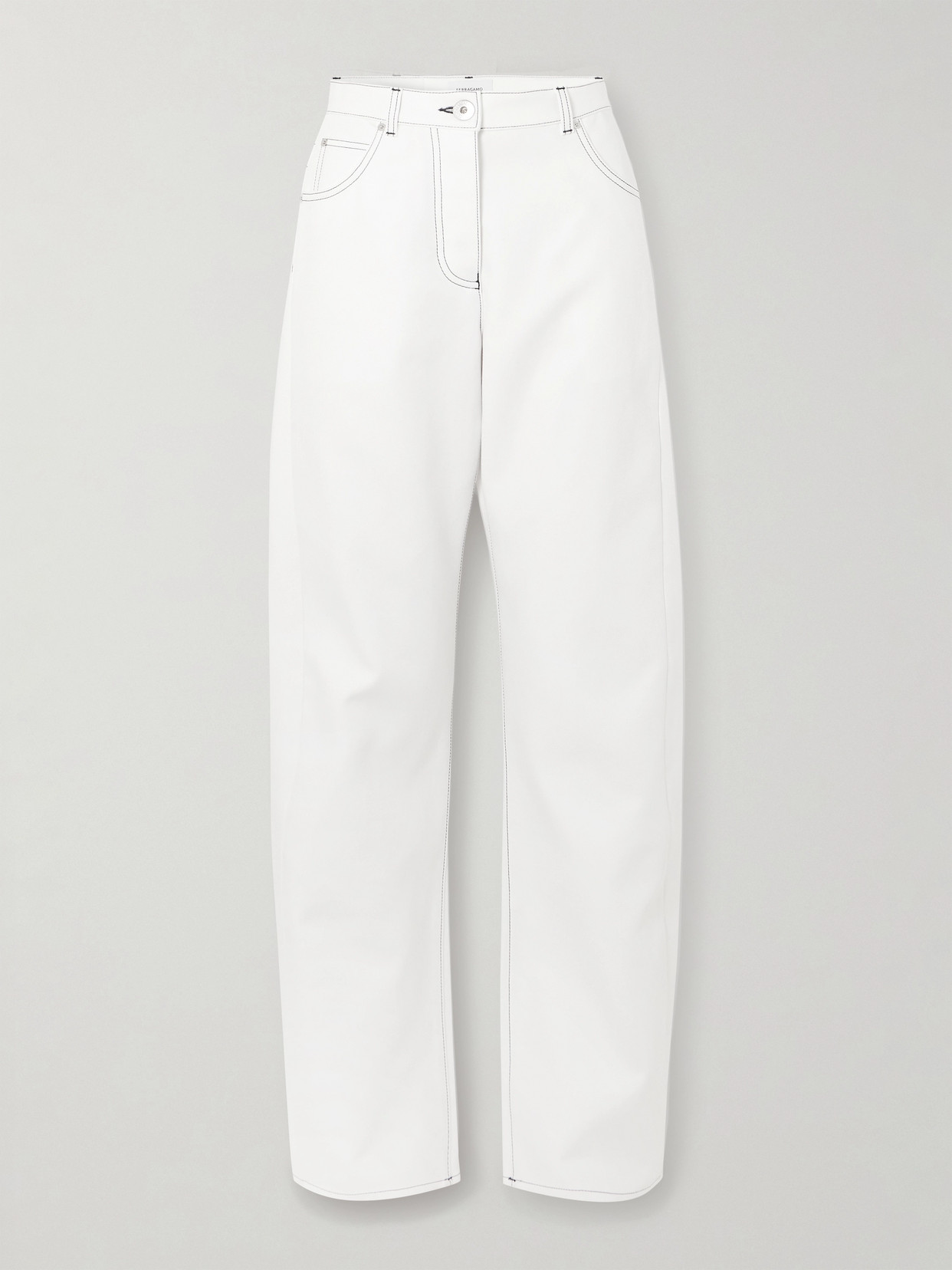 Ferragamo Contrast-stitched Wide-leg Jeans In White